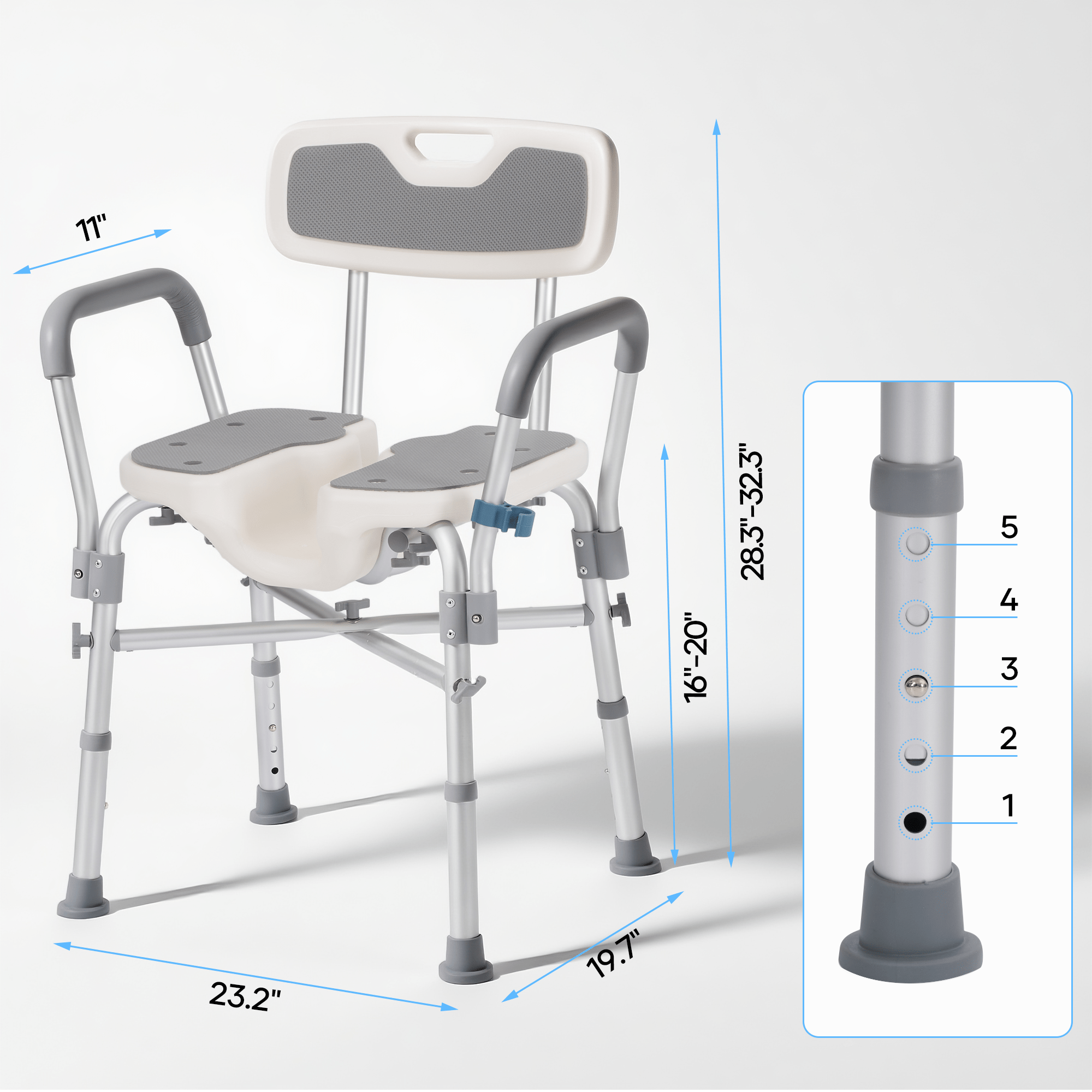 Naipo Shower Chair with Back & Armrests,600lbs Height Adjustable Bath Seat for Inside Shower,Bath Stool Safety Shower Bench with Reinforced Crossing Bar for Elderly,Handicap - NAIPO