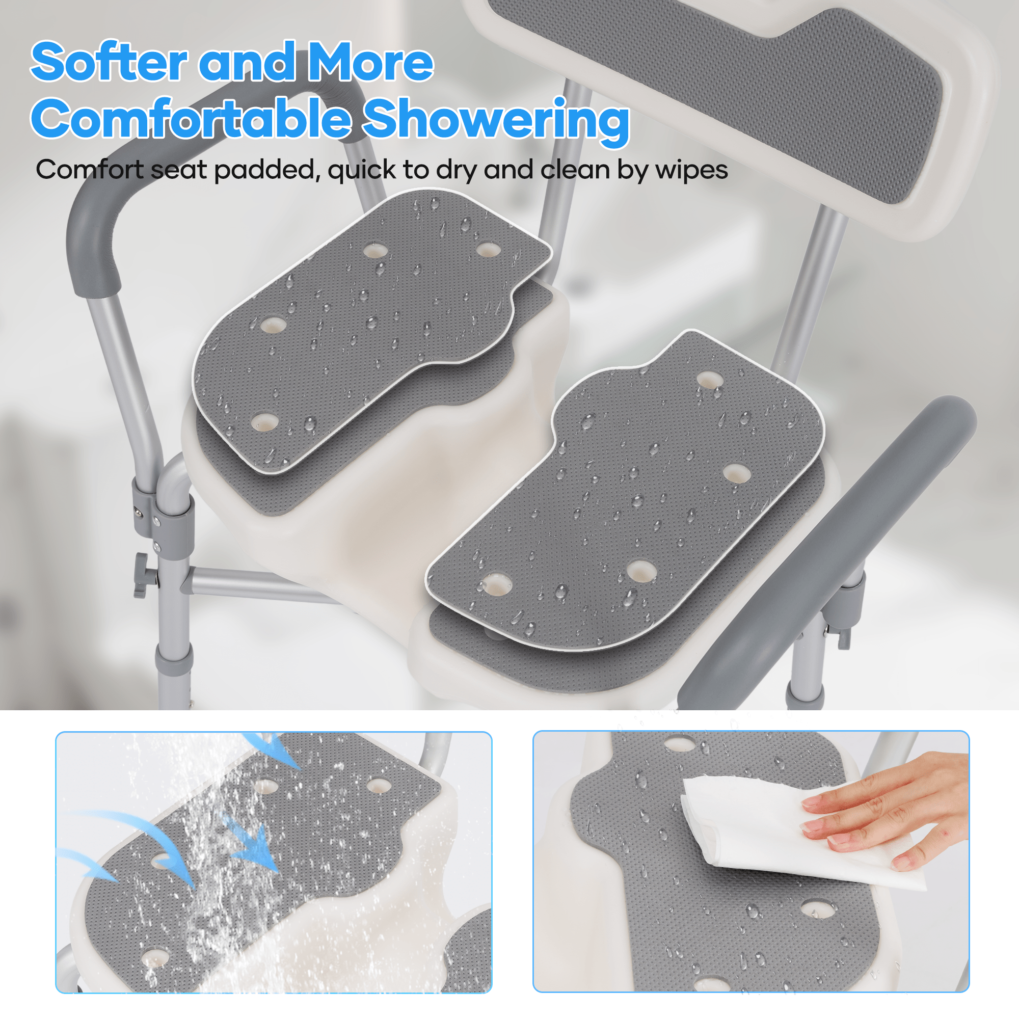 Naipo Shower Chair with Back & Armrests,600lbs Height Adjustable Bath Seat for Inside Shower,Bath Stool Safety Shower Bench with Reinforced Crossing Bar for Elderly,Handicap - NAIPO
