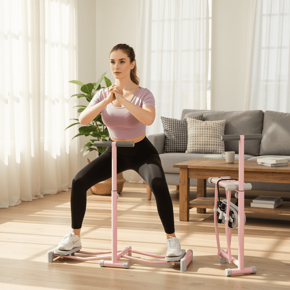 Naipo Ski Exercise Machine Ski Machine With 4 Level Adjustable Handles Leg Exerciser Foldable Fitness equipment for Home Gym Pink - NAIPO