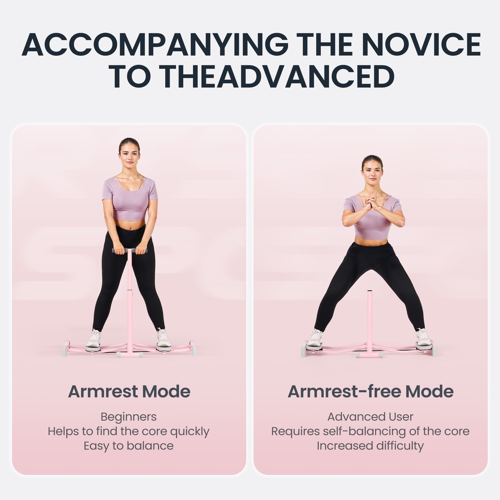 Naipo Ski Exercise Machine Ski Machine With 4 Level Adjustable Handles Leg Exerciser Foldable Fitness equipment for Home Gym Pink - NAIPO