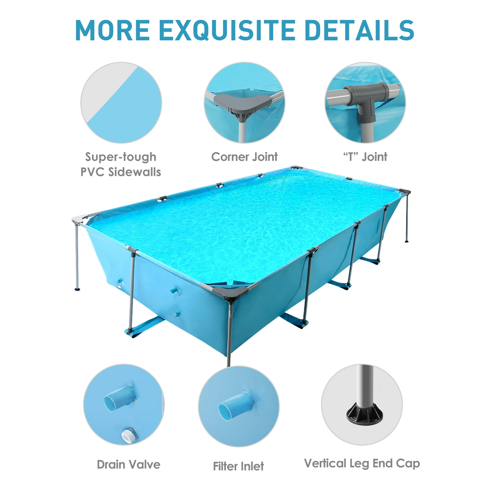 Naipo Swimming Pool Above Ground Outdoor 15ft Rectangle Frame Pool Type 178" x 87" Swimming Pool with Metal Frame for Backyard Use - NAIPO