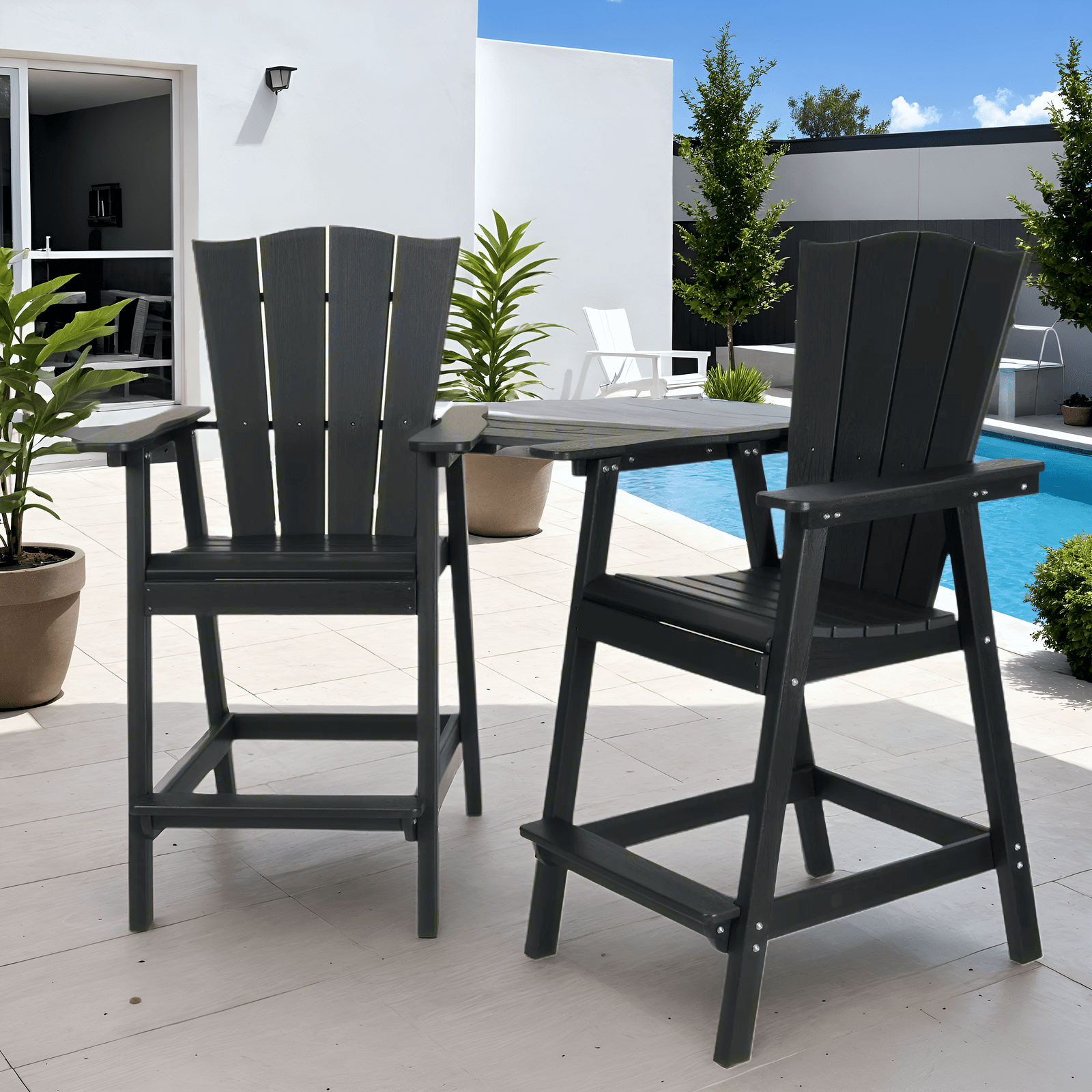 Naipo Tall Adirondack Chairs Set of 2 Outdoor Modern Bar Stool Height Adirondack Patio Chairs with Removable Connecting for Tray Pool Yard Lawn 2Pcs Black - NAIPO