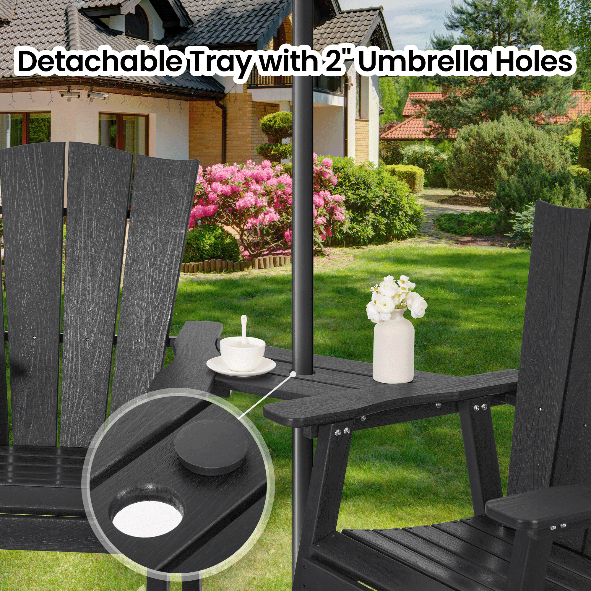 Naipo Tall Adirondack Chairs Set of 2 Outdoor Modern Bar Stool Height Adirondack Patio Chairs with Removable Connecting for Tray Pool Yard Lawn 2Pcs Black - NAIPO