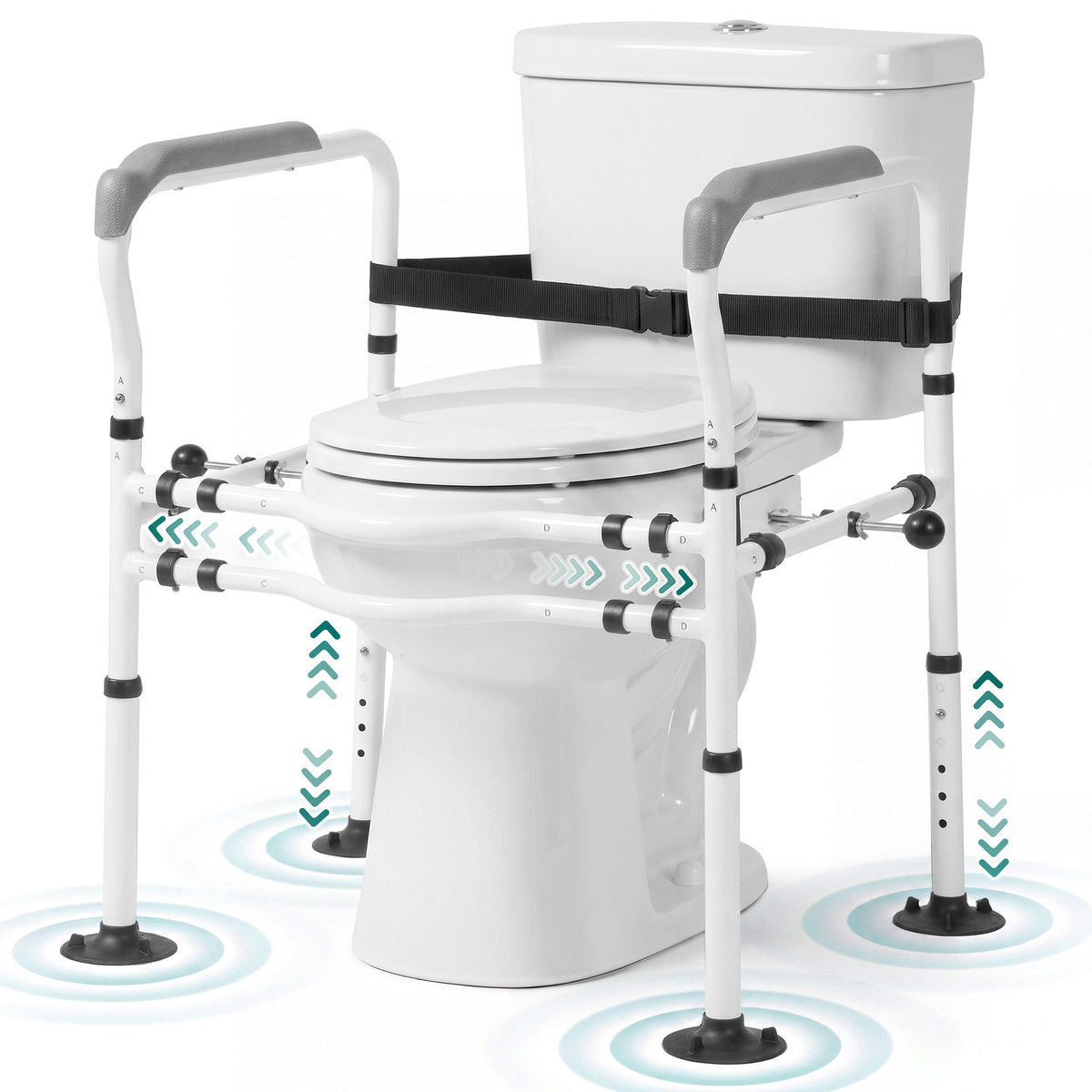 Naipo Toilet Safety Rail for Seniors, Adjustable Height and Width, Non-Slip Handles, Suction Cup Feet with Secure Strap, Supports up to 330 lbs - NAIPO