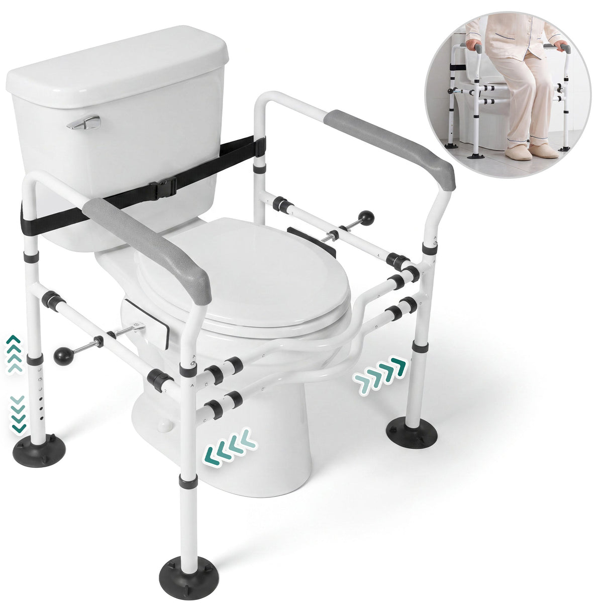 Naipo Toilet Safety Rail for Seniors, Adjustable Height and Width, Non-Slip Handles, Suction Cup Feet with Secure Strap, Supports up to 330 lbs - NAIPO