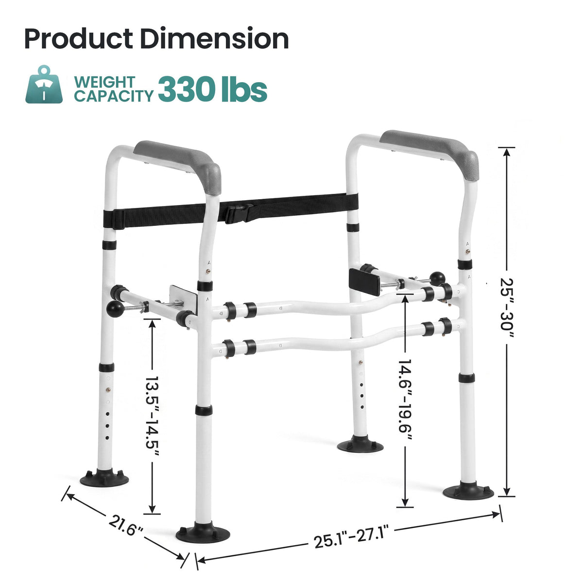 Naipo Toilet Safety Rail for Seniors, Adjustable Height and Width, Non-Slip Handles, Suction Cup Feet with Secure Strap, Supports up to 330 lbs - NAIPO