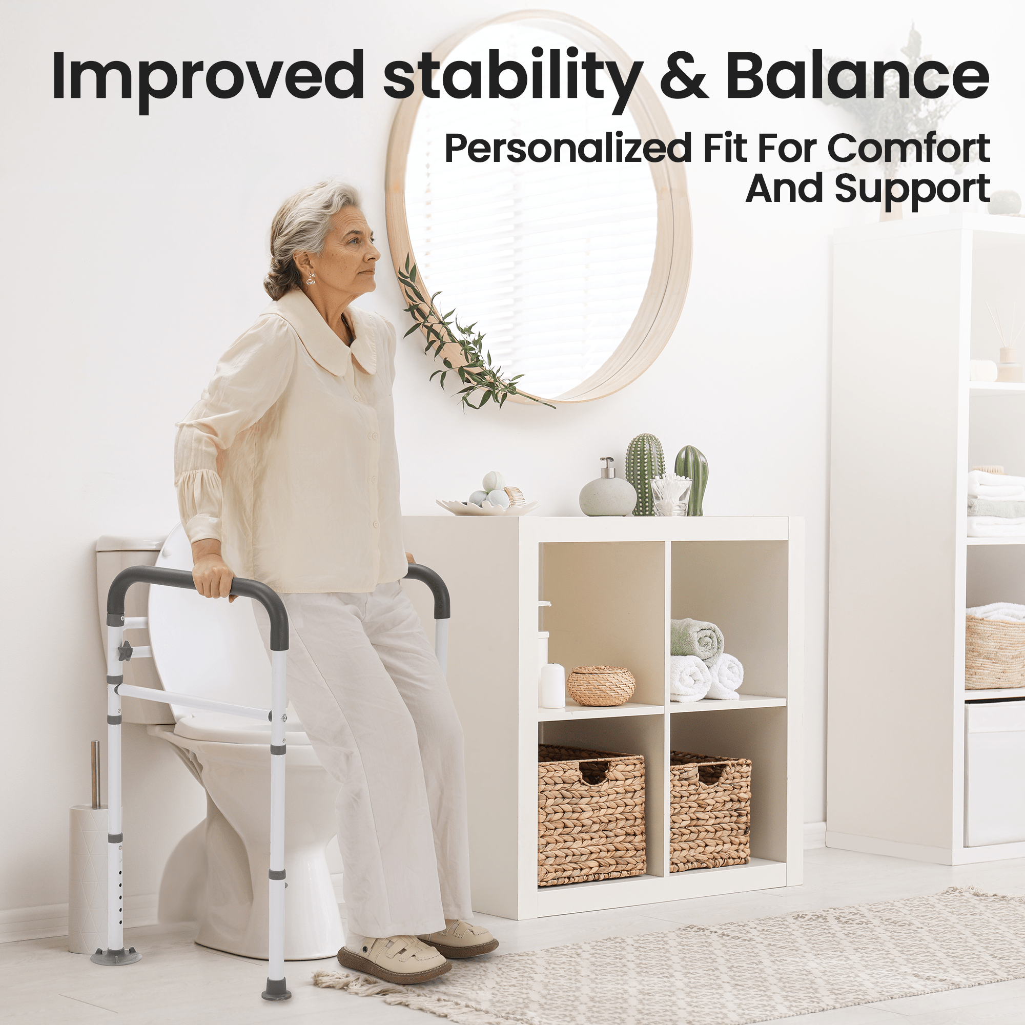 Naipo Toilet Safety Rails Frame with Handles for Seniors & Disabled, Adjustable Aluminium Supports up to 300Lbs, Fits Most Toilets - NAIPO