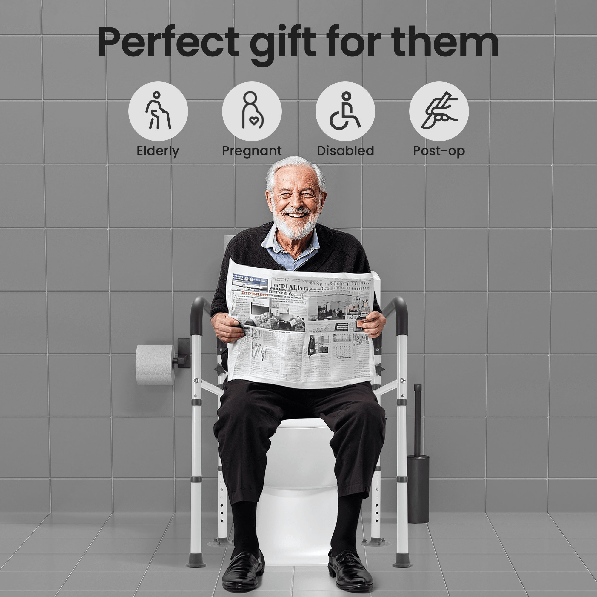 Naipo Toilet Safety Rails Frame with Handles for Seniors & Disabled, Adjustable Aluminium Supports up to 300Lbs, Fits Most Toilets - NAIPO
