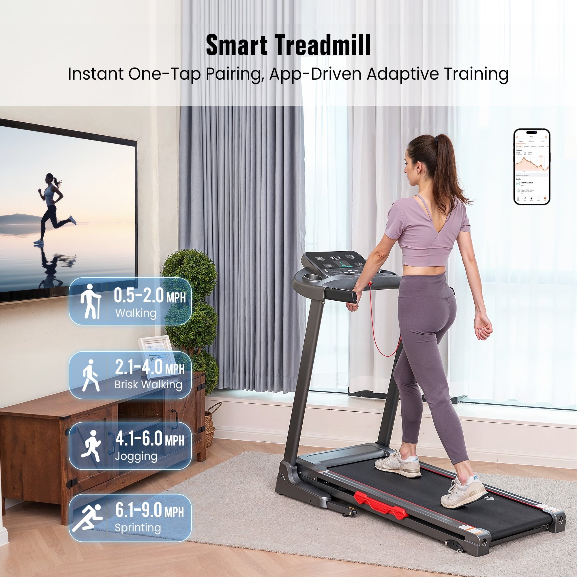 Naipo Treadmill Manual Incline 3Level with Smart APP Foldable 9 mph Running Machine 286LBS Electric Treadmill for Home Gym - NAIPO