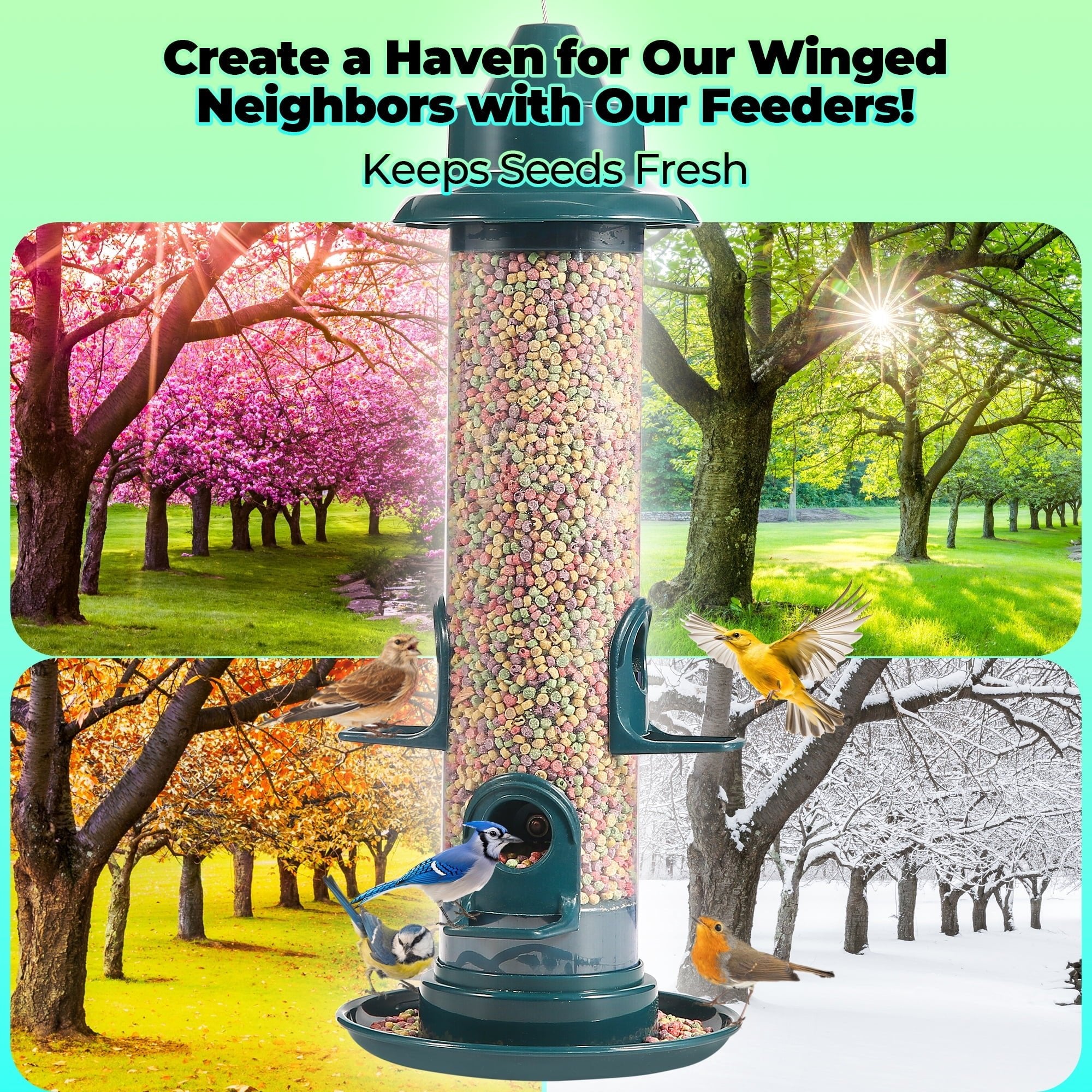 Naipo Tube Bird Feeders for Outdoors Hanging, Squirrel Proof Wild Bird Feeders with 4 Feeding Ports, Attract a Variety of Hummingbird, Garden Yard Decoration - NAIPO