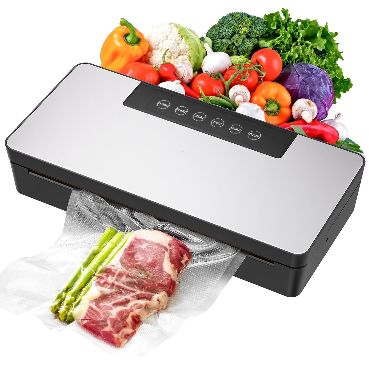 Naipo Vacuum Sealer for Foods, 90KPa Powerful Sealer Machine with Air Hose & 5 Modes Food Saver - NAIPO