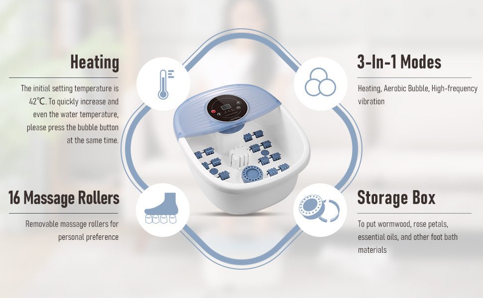 NAIPO XKAM - SPA18 Heated Bubble Foot Spa with Rollers - NAIPO