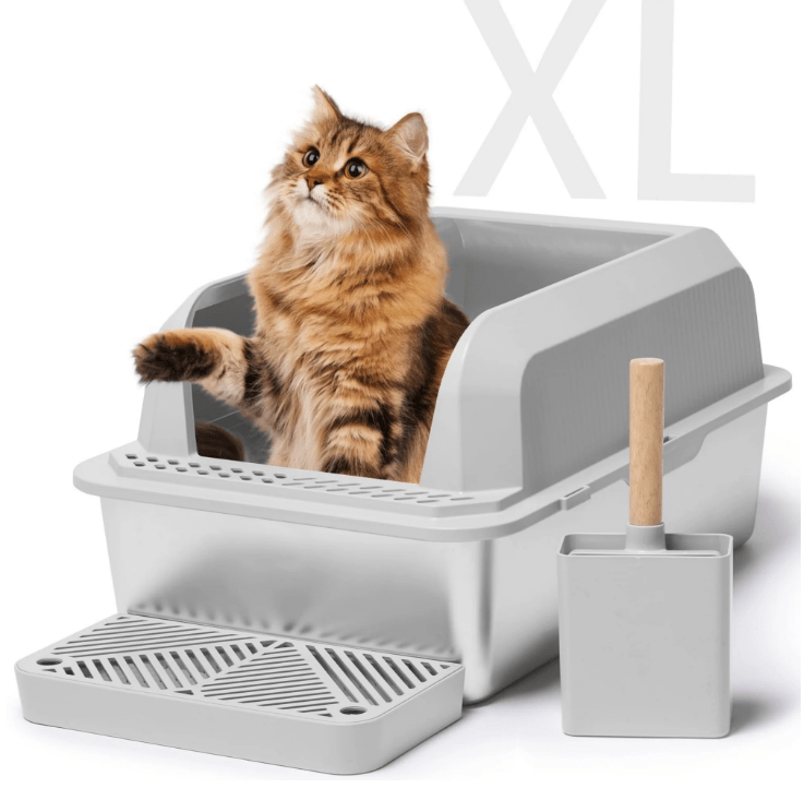 Naipo XL Stainless Steel Cat Litter Box with High Wall Side,