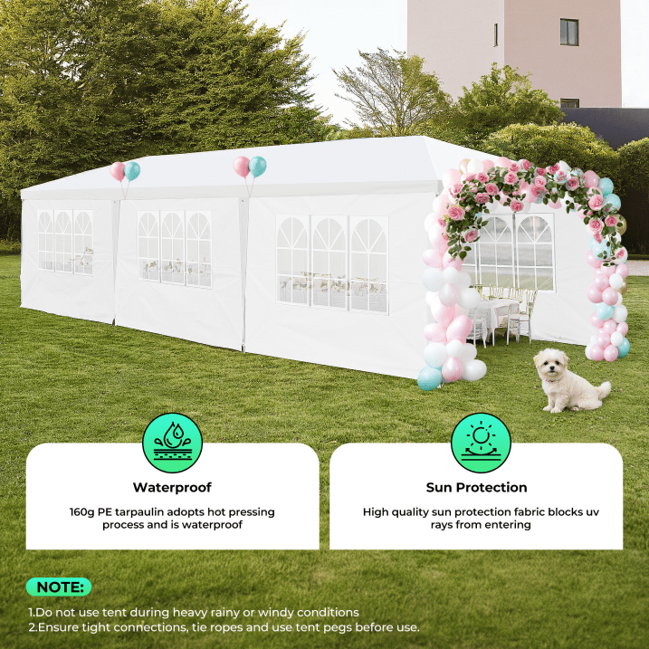Party Tent 10x30 Canopy Tent with 8 Removable Sidewalls, Commercial Party Tent Event Wedding Canopy UV 50+ with Carrying Bag,Heavy Duty Camping Gazebo Pavilion for Patio,Garden and Backyard,White - NAIPO