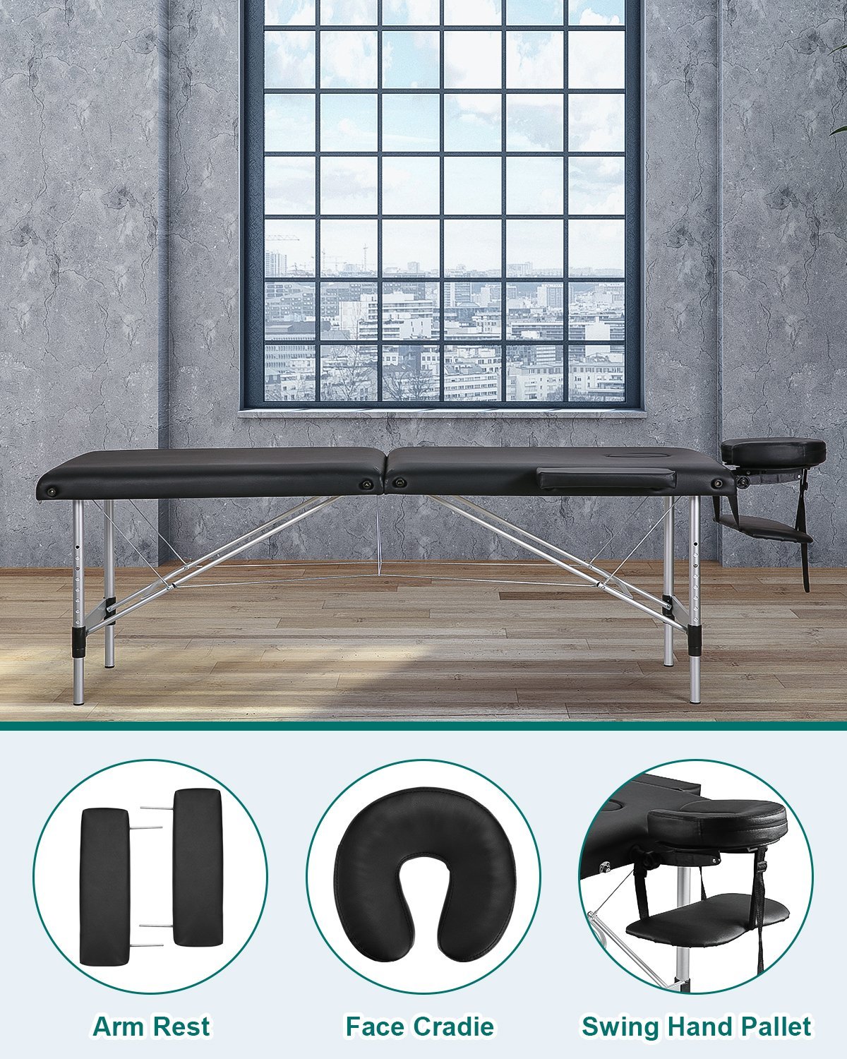 Table de massage portable pliable Naipo MGBC-211H avec pieds en aluminium