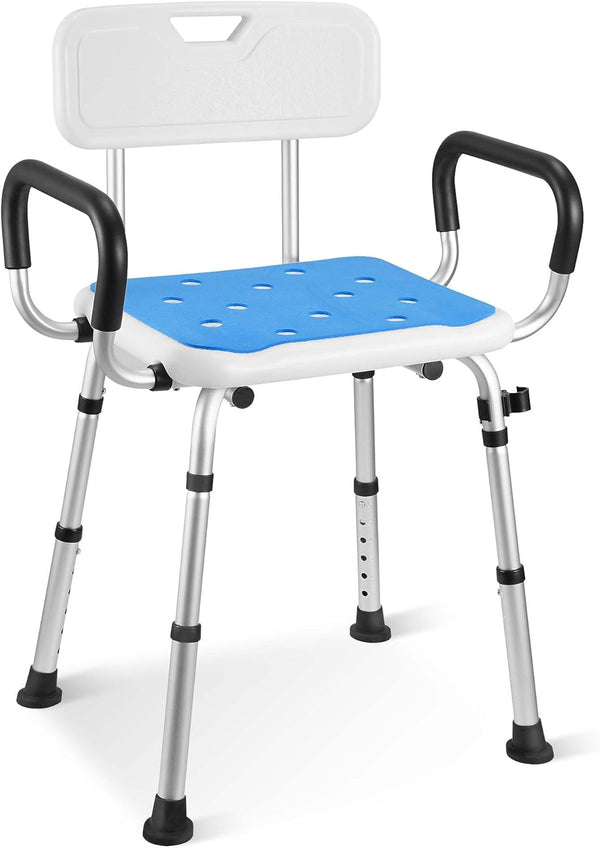 Shower Chair with 6 Adjustable Height and Tool-Free Assembly, Bath Seat with Removable Back and Padded Arms for Inside Shower, Anti Slip for Safety for Elderly - NAIPO