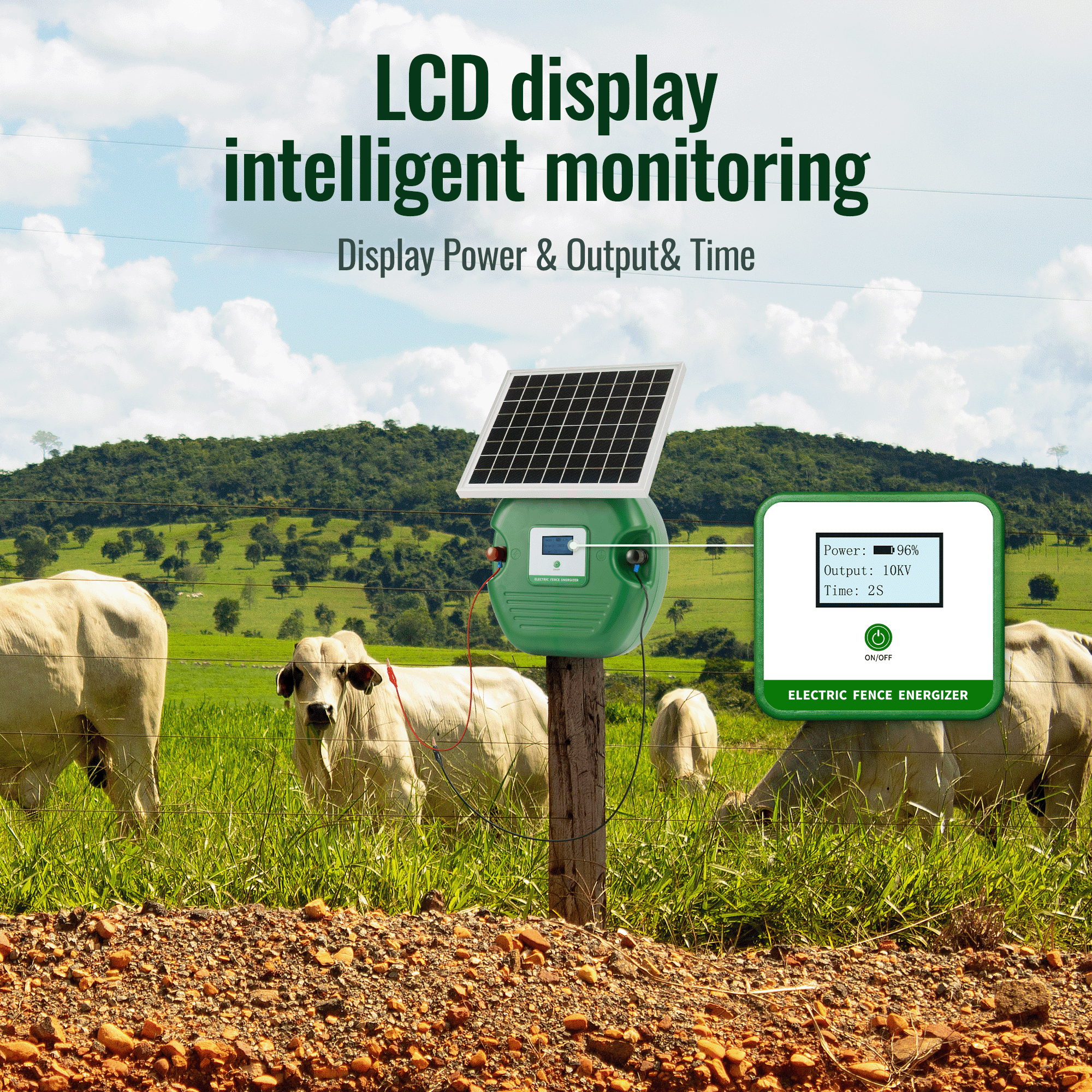 Solar Electric Fence Energizer with 6 Miles Range 0.15 Joule Livestock Fence Charger with 10 W Solar Panel for Livestock Pet Poultry Gardens - NAIPO