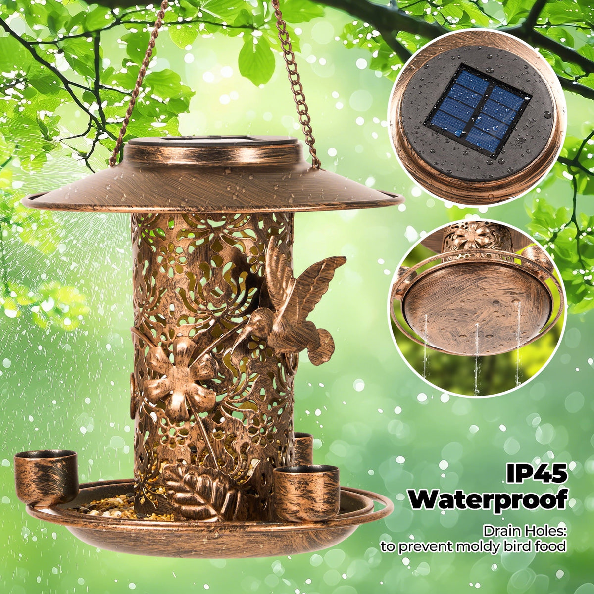 Solar Wild Bird Feeder for Outdoors Hanging, Metal Bird Feeder for Cardinals, Bird Lovers Gift, Solar Lantern Garden Decoration - NAIPO