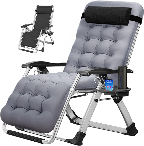 Zero Gravity Chair, Outdoor Padded Lounge Chair with Side Table, Zero