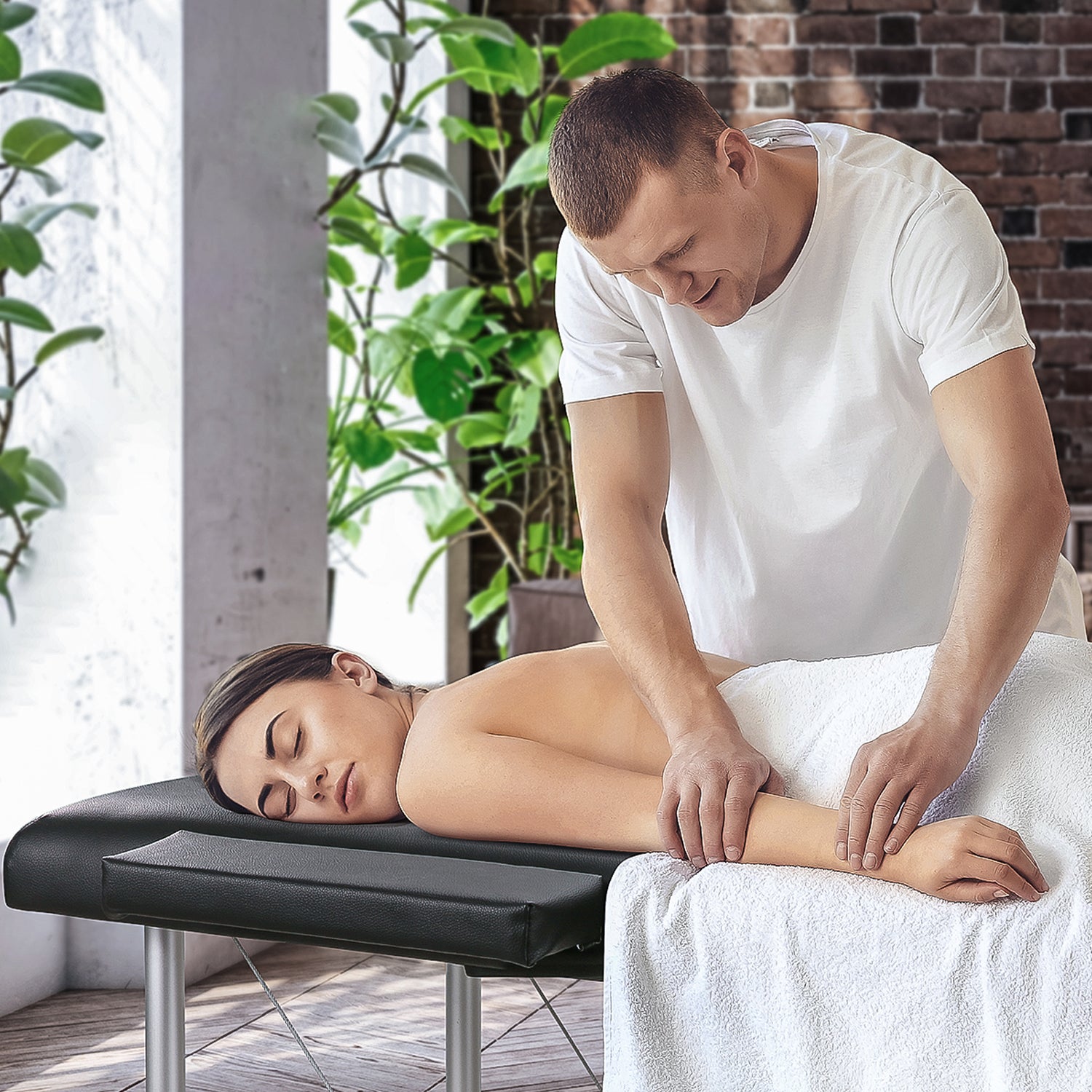 Naipo Portable Massage Table 84 Inch Massage Bed Wide SPA Lash Bed Tattoo Bed Height Adjustable 2 Fold Aluminum Weight Capacity 496LB, Black Promotion