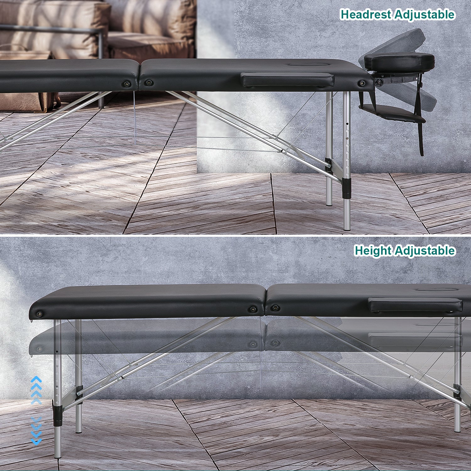 Naipo Portable Massage Table 84 Inch Massage Bed Wide SPA Lash Bed Tattoo Bed Height Adjustable 2 Fold Aluminum Weight Capacity 496LB, Black Promotion