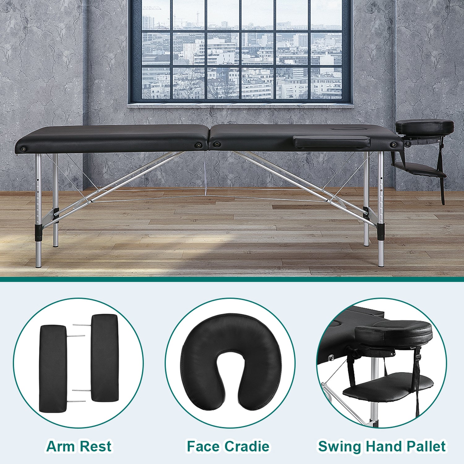 Naipo Portable Massage Table 84 Inch Massage Bed Wide SPA Lash Bed Tattoo Bed Height Adjustable 2 Fold Aluminum Weight Capacity 496LB, Black Promotion