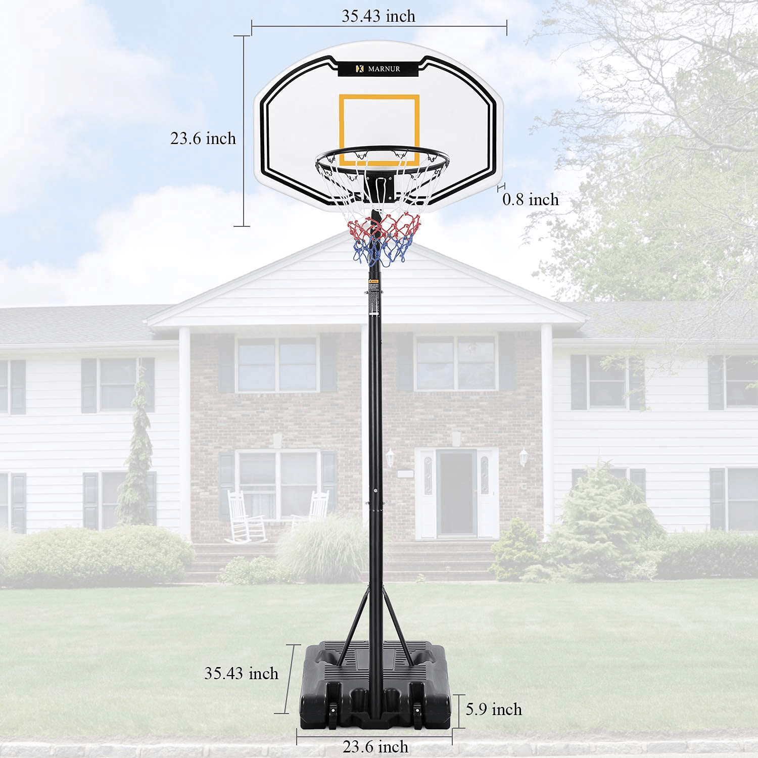 Basketball Hoop Portable Basketball Goal Basketball System 35"x23.6" Backboard with Adjustable Height and Removable Wheels Outdoor/Indoor for Kids/Youth/Teenagers--Wholesale--US - NAIPO