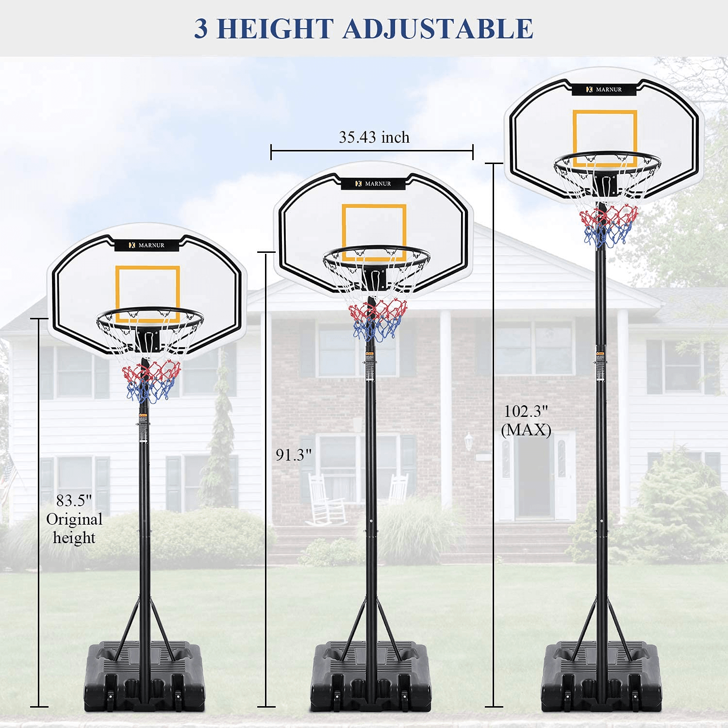 Basketball Hoop Portable Basketball Goal Basketball System 35"x23.6" Backboard with Adjustable Height and Removable Wheels Outdoor/Indoor for Kids/Youth/Teenagers--Wholesale--US - NAIPO