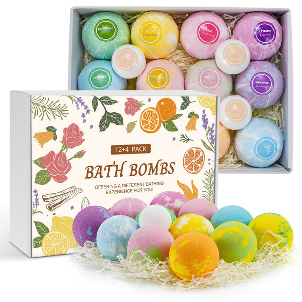 Bath Bombs Gift Set, 12 Bath Bombs and 4 Foot Bath Balls for Women, Handmade Bathbombs for Mom and Dad, Shea & Coco Butter Dry Skin Moisturize, Perfect for Bubble & Spa Bath Bubbly Bath Balls - NAIPO