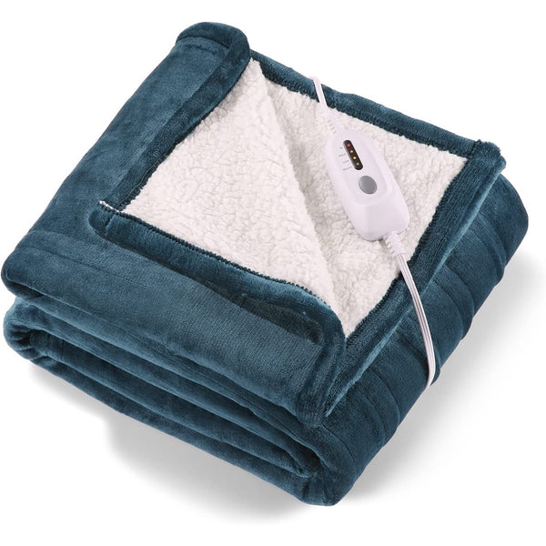 Electric Blanket Heated Throw Flannel & Sherpa Fast Heating Blanket Twin Size 62"x 84" for Full Body with 4 Heating Levels & 10 Hours Auto-Off Timing Settings, Home Use & Machine - NAIPO