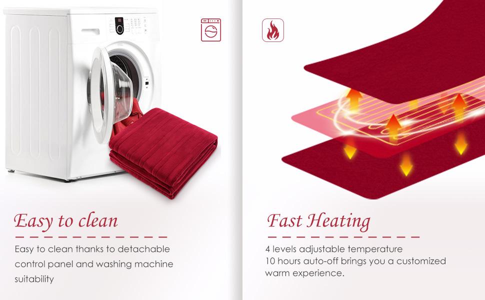 Electric Heated Blanket Twin Size 62'' x 84'' Super Cozy Soft Fleece Fast Heating & ETL Certification with 10 Hours Auto-Off & 4 Heating Levels - Red Wine--Wholesale--US - NAIPO