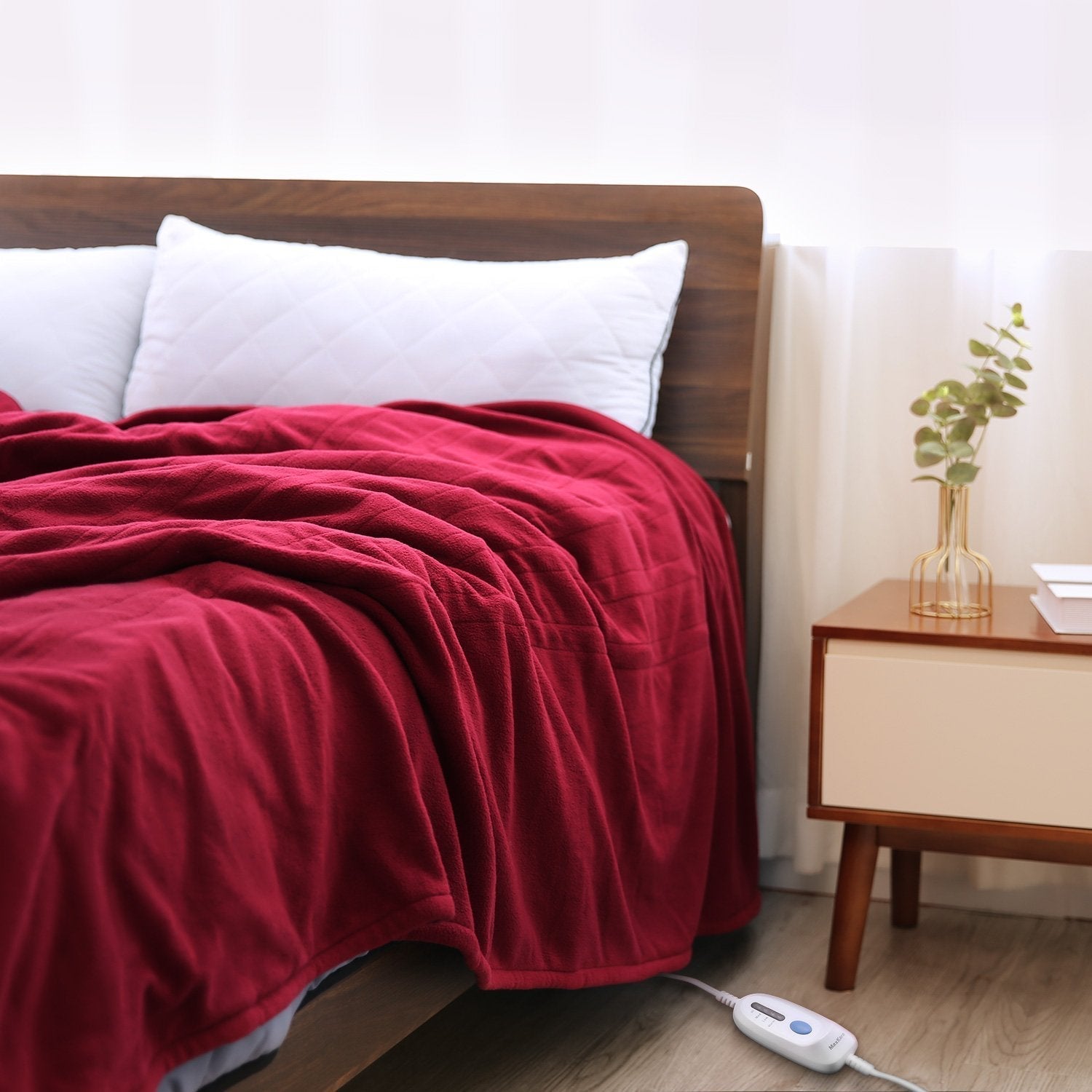 Electric Heated Blanket Twin Size 62'' x 84'' Super Cozy Soft Fleece Fast Heating & ETL Certification with 10 Hours Auto-Off & 4 Heating Levels - Red Wine--Wholesale--US - NAIPO