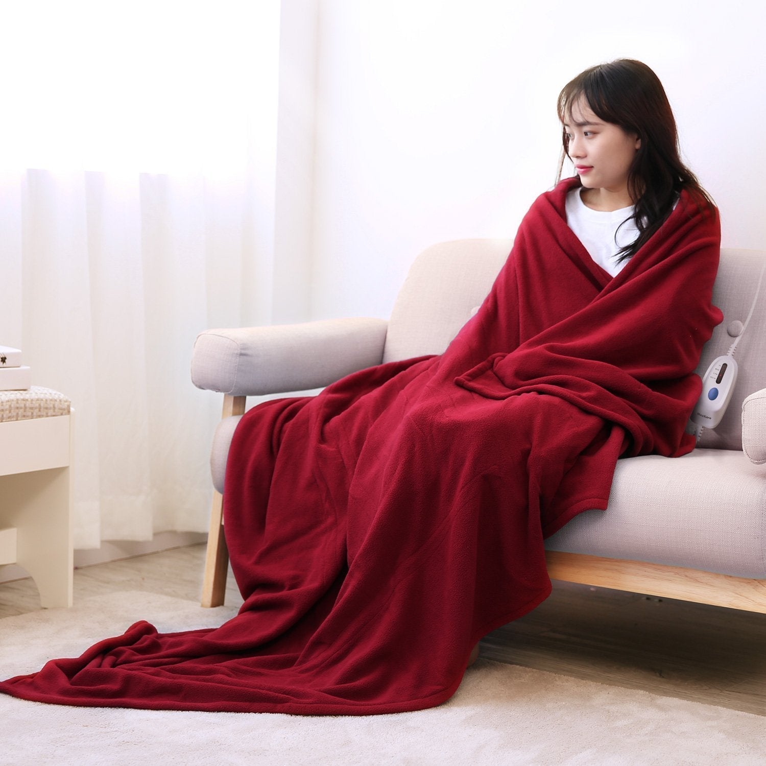 Electric Heated Blanket Twin Size 62'' x 84'' Super Cozy Soft Fleece Fast Heating & ETL Certification with 10 Hours Auto-Off & 4 Heating Levels - Red Wine--Wholesale--US - NAIPO