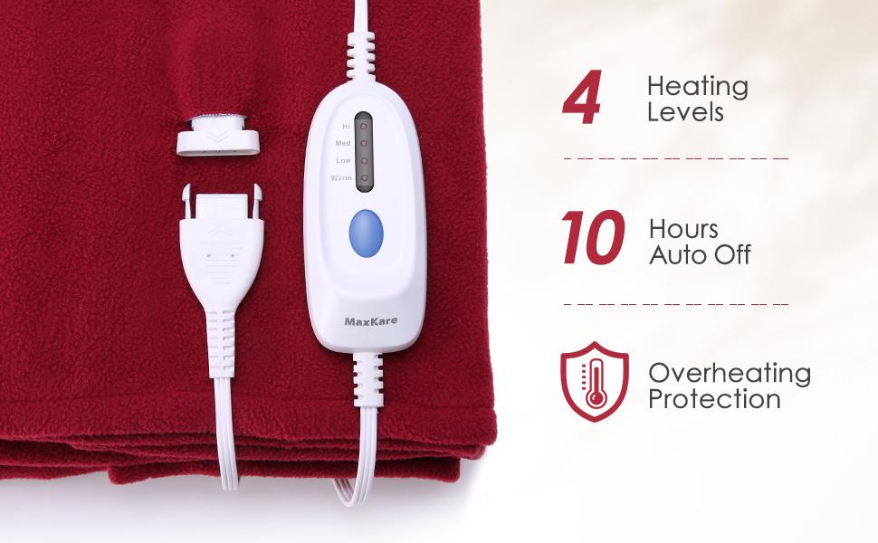 Electric Heated Blanket Twin Size 62'' x 84'' Super Cozy Soft Fleece Fast Heating & ETL Certification with 10 Hours Auto-Off & 4 Heating Levels - Red Wine--Wholesale--US - NAIPO