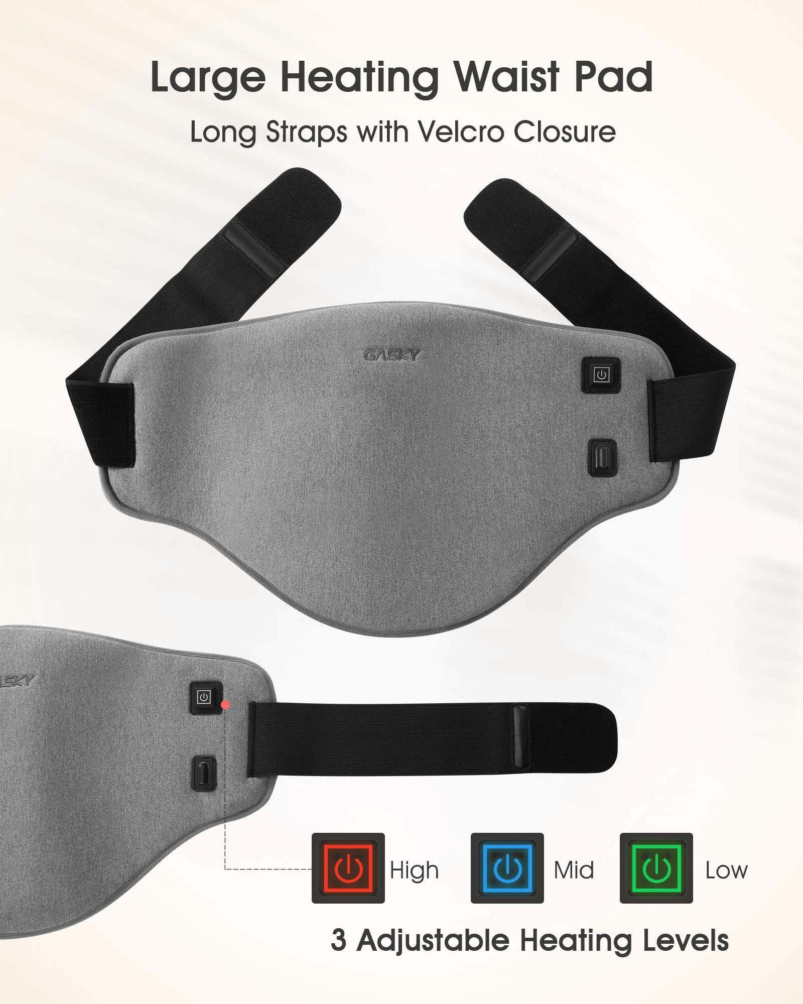 Electric Heating Pad for Lower Back & Shoulder & Abdomen, Large Waist Wrap Belt with Adjustable Flexible Straps, Portable Heating Pad Wraps 3 Heat Settings & 2 Hours Auto Off, Washable, 32 x 54 cm--Wholesale--US - NAIPO