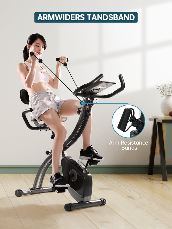 Exercise Bike 3-in-1 Folding Stationary Bike Recumbent Exercise Bike Portable Magnetic Exercise Bike with Adjustable Arm Resistance Bands/LCD Monitor and Pulse Grip for Home - NAIPO