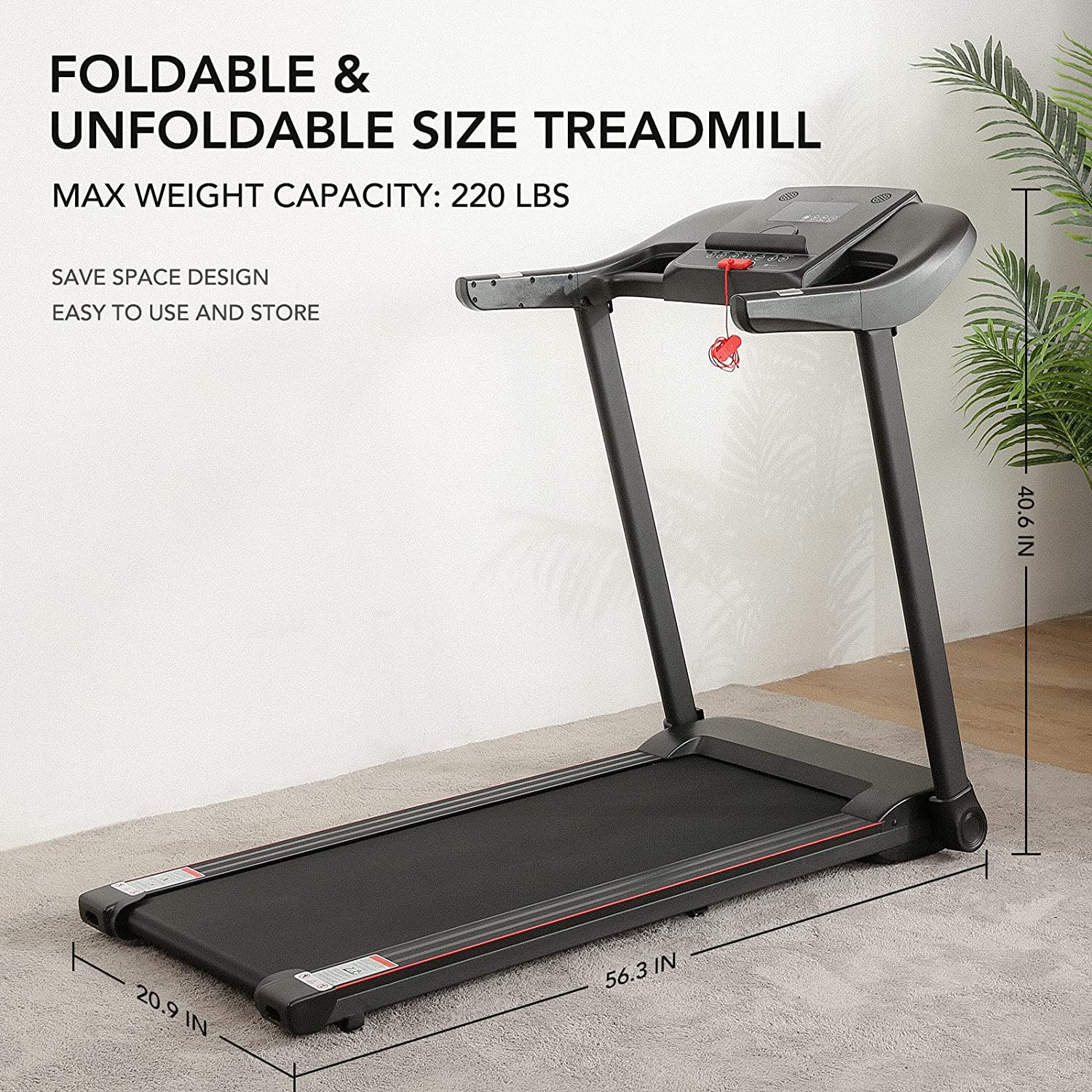 Folding Treadmill Electric Running Machine Motorized with 3-Level Manual Incline 7.5 MPH 12 Pre-Set Training Programs Large LCD Display 16in Width for Home Use - NAIPO
