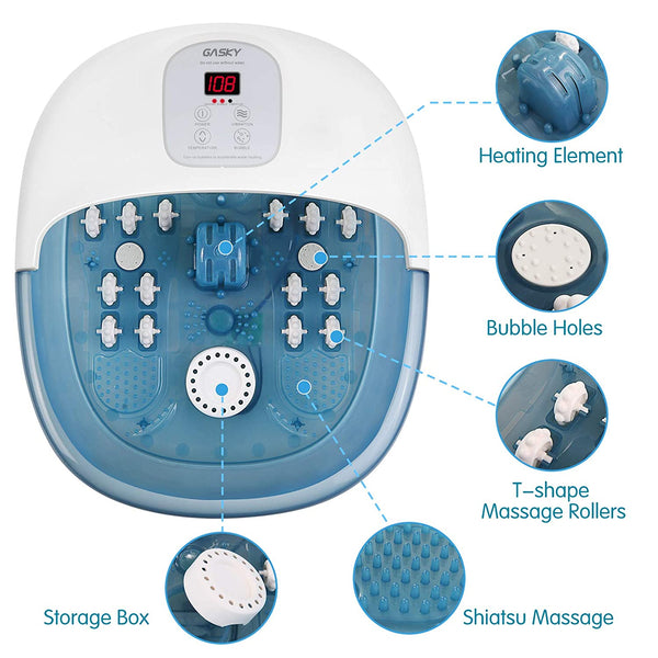Foot Spa Bath Massager with Heat Bubbles Vibration, 14 Shiatsu Massaging Rollers to Relax Tired Feet, Adjustable Temperature Pedicure Tub for Home Office Use - NAIPO