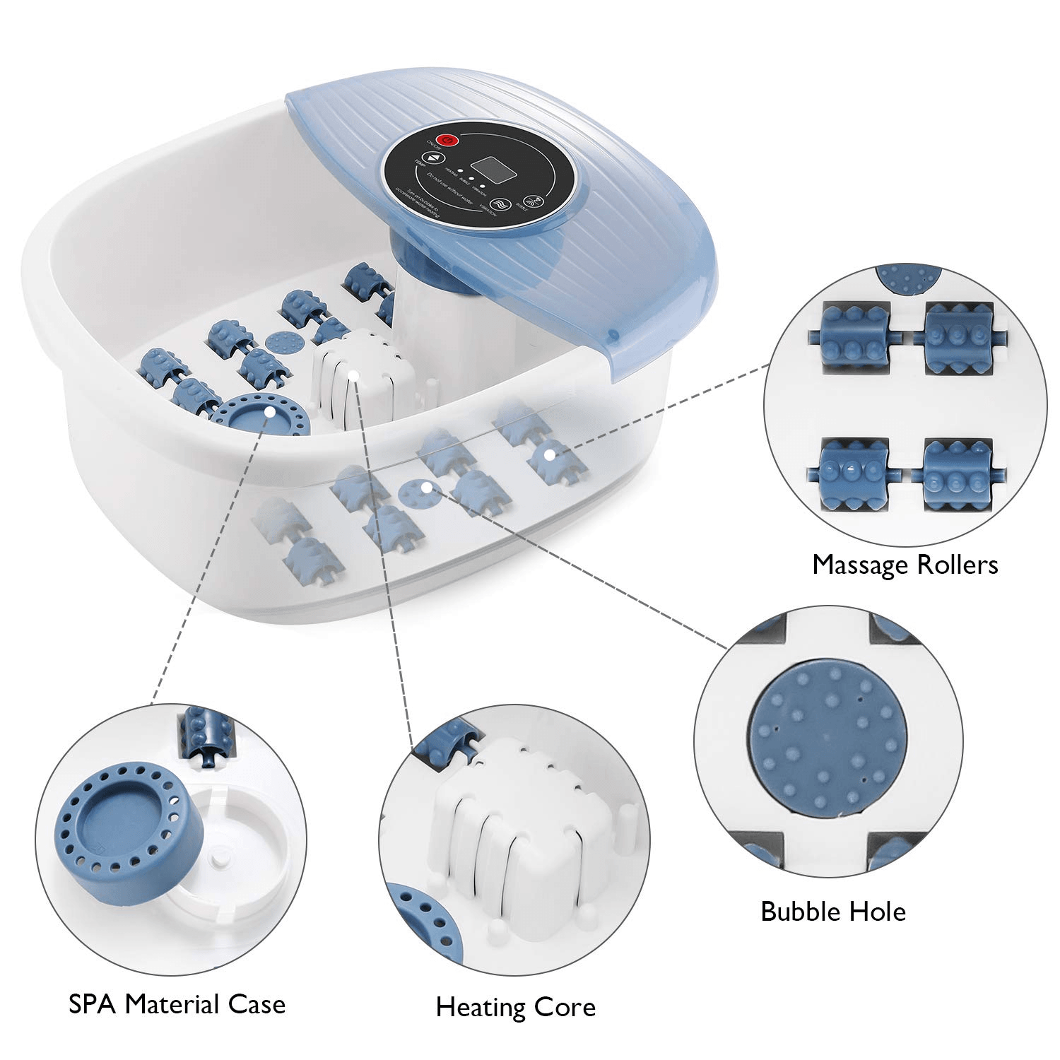 Foot Spa Bath Massager with Heat Bubbles Vibration 3 in 1 Function, 16 Masssage Rollers Soaker Digital Temperature Control Pedicure Tub Bath for Feet Home Use--Wholesale--US - NAIPO