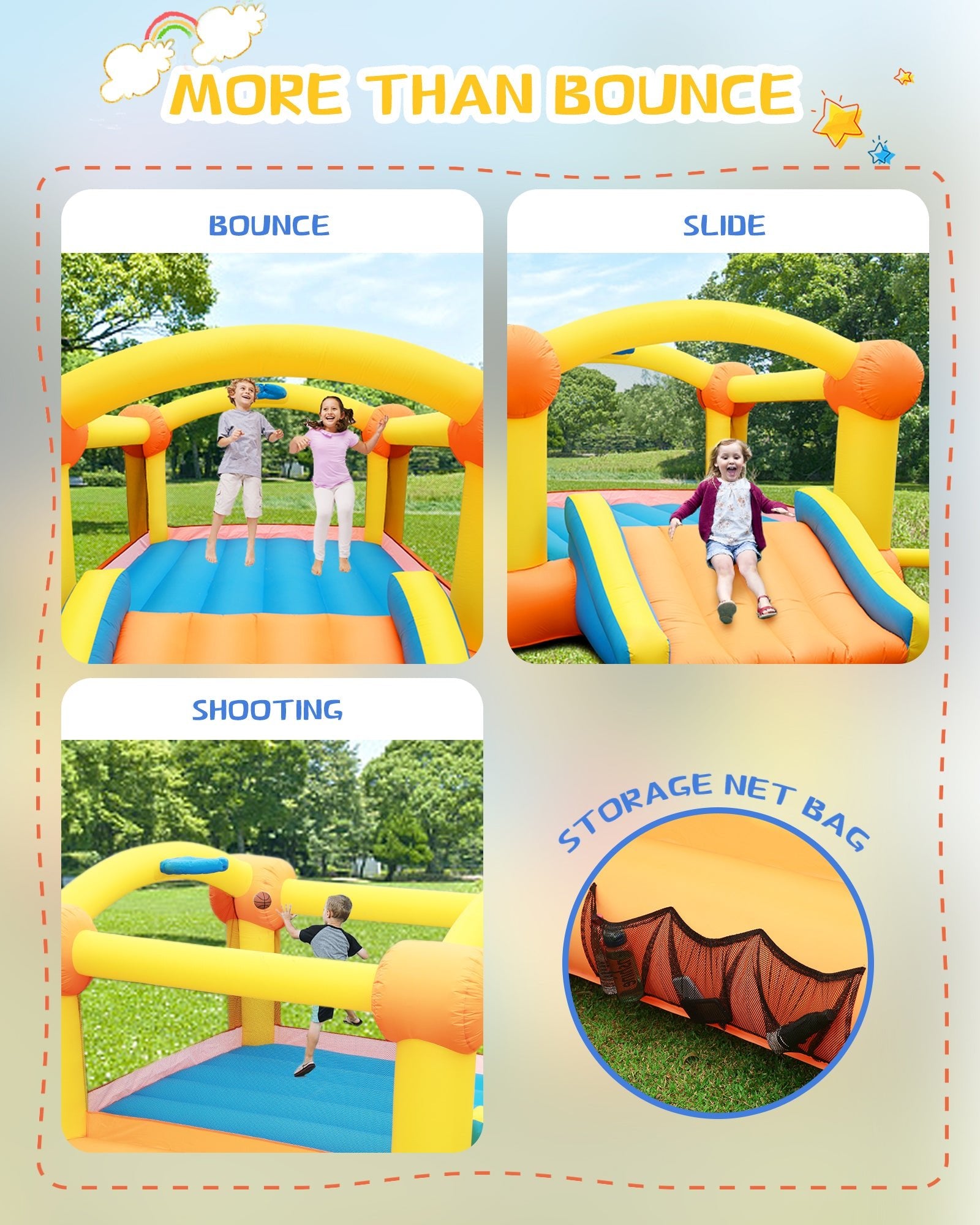 Gasky Inflatable Bounce House 12 x 9 x 5.7 FT Large Bouncing Area W Slide, Blower, Oxford & PVC , Repair Patches, Storage Bag for Ages 3-8 Years Kids Outdoor - NAIPO