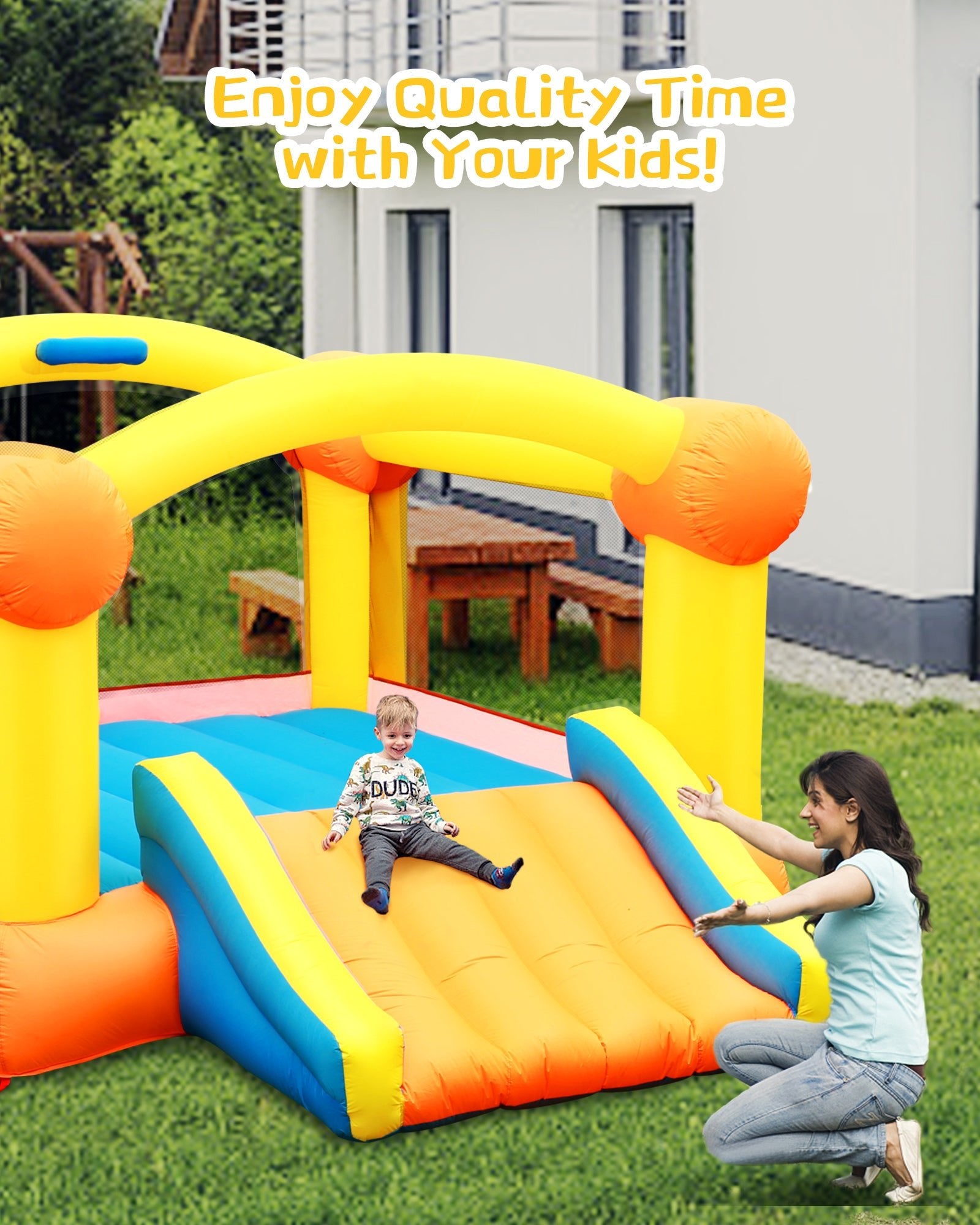 Gasky Inflatable Bounce House 12 x 9 x 5.7 FT Large Bouncing Area W Slide, Blower, Oxford & PVC , Repair Patches, Storage Bag for Ages 3-8 Years Kids Outdoor - NAIPO