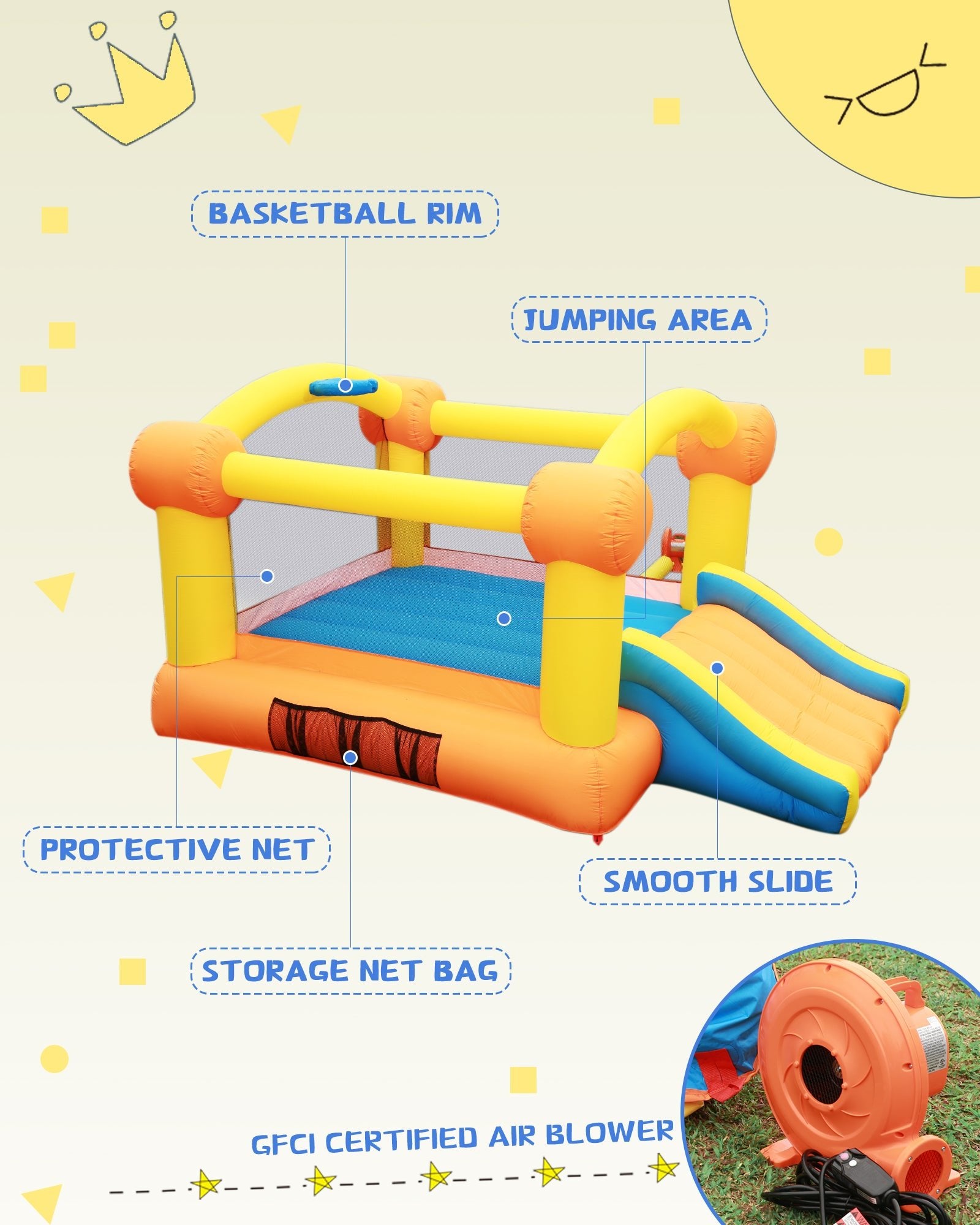 Gasky Inflatable Bounce House 12 x 9 x 5.7 FT Large Bouncing Area W Slide, Blower, Oxford & PVC , Repair Patches, Storage Bag for Ages 3-8 Years Kids Outdoor - NAIPO