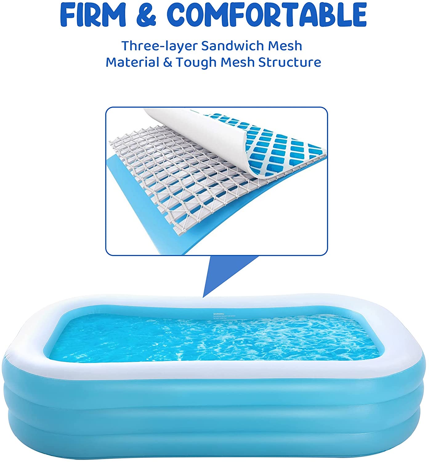 Gasky Inflatable Swimming Pool Fmaily Inflatable Pool Full-Sized Blow Up Pool Easy Set 95''*56''*22'' for Baby Kids Adults Outdoor Backyard Summer Water Party - NAIPO