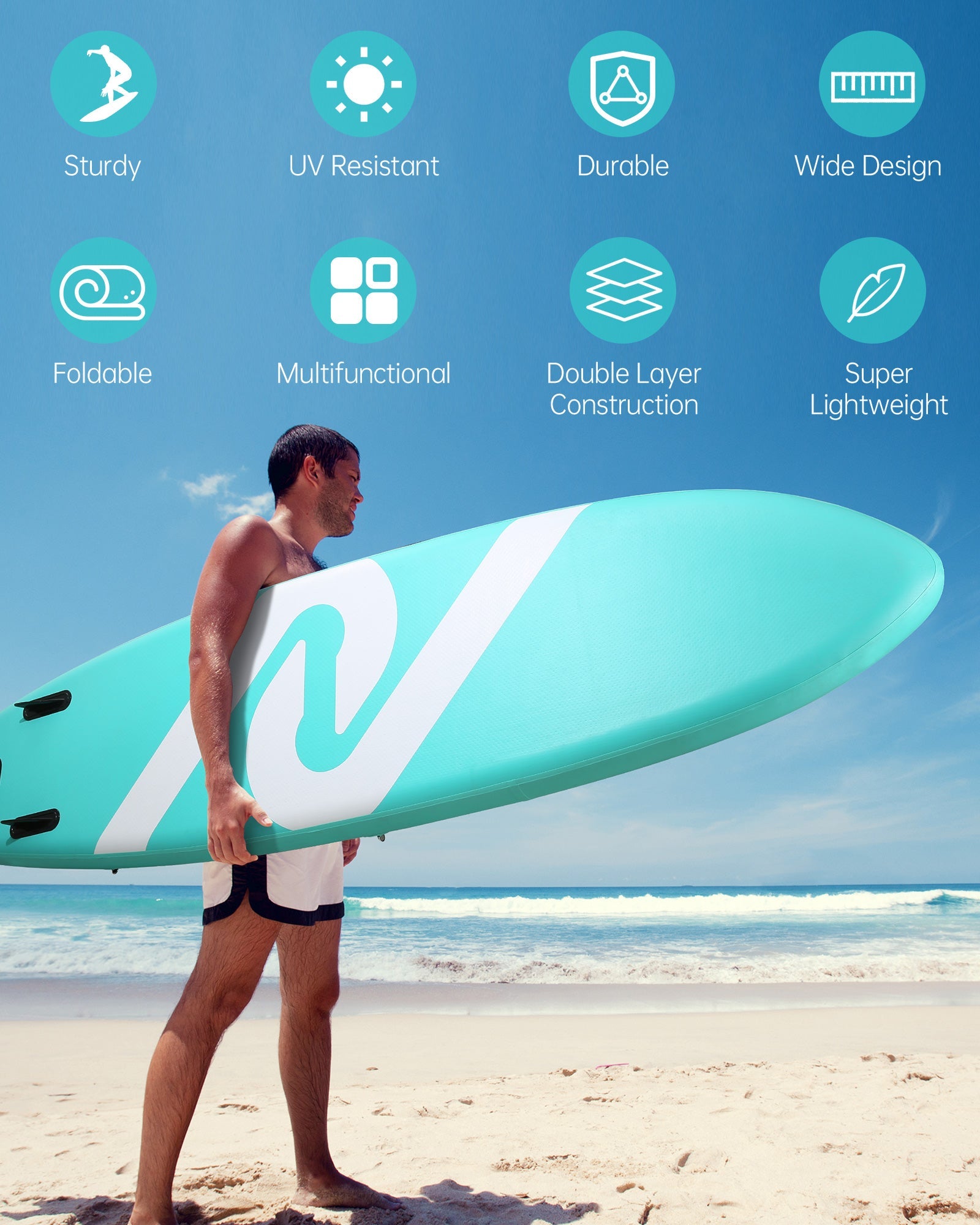 Inflatable Paddle Board Stand Up Paddle Board Inflatable Paddleboard SUP Board with Premium Full Accessories 120"x30"x6" for Youth & Adults Have Fun in Oceans, River and Lakes - NAIPO