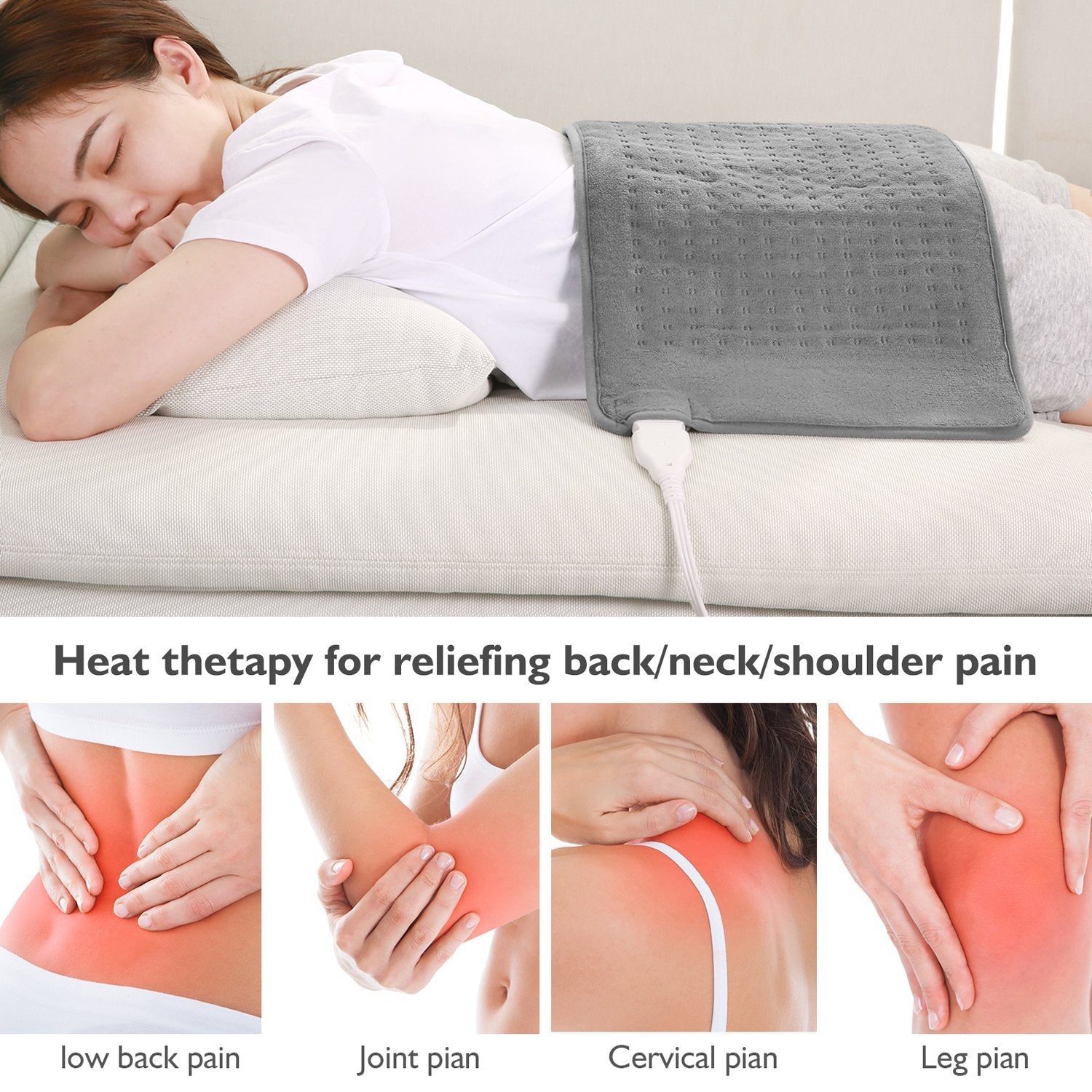 Large 12" x 24" Size Heating Pad with 3 Heat Settings and 2 Hour Auto shut off, Iron Grey--Wholesale--US - NAIPO