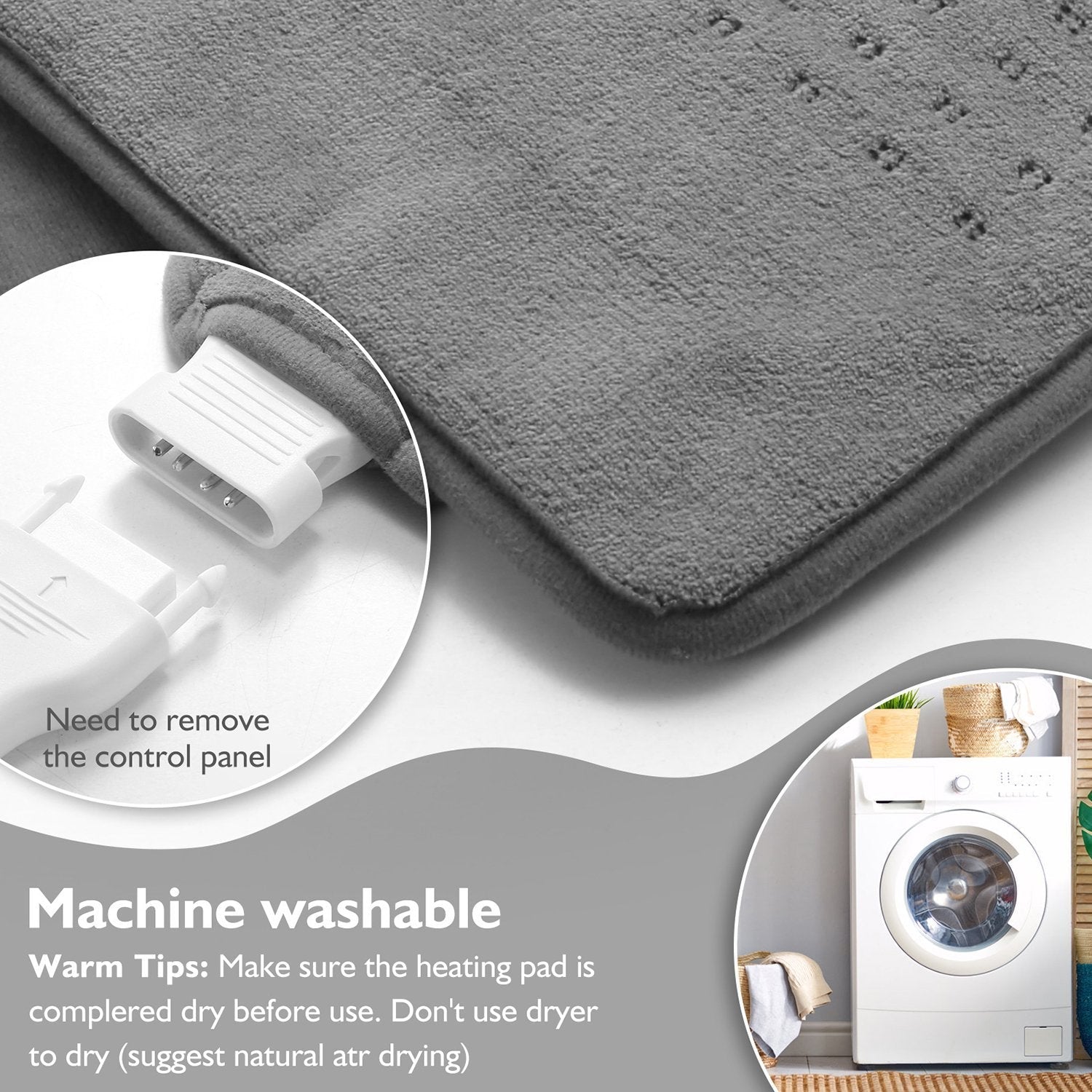Large 12" x 24" Size Heating Pad with 3 Heat Settings and 2 Hour Auto shut off, Iron Grey--Wholesale--US - NAIPO