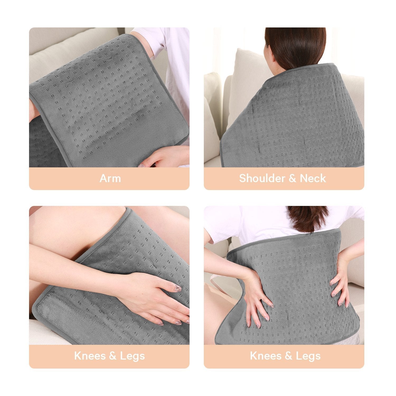 Large 12" x 24" Size Heating Pad with 3 Heat Settings and 2 Hour Auto shut off, Iron Grey--Wholesale--US - NAIPO