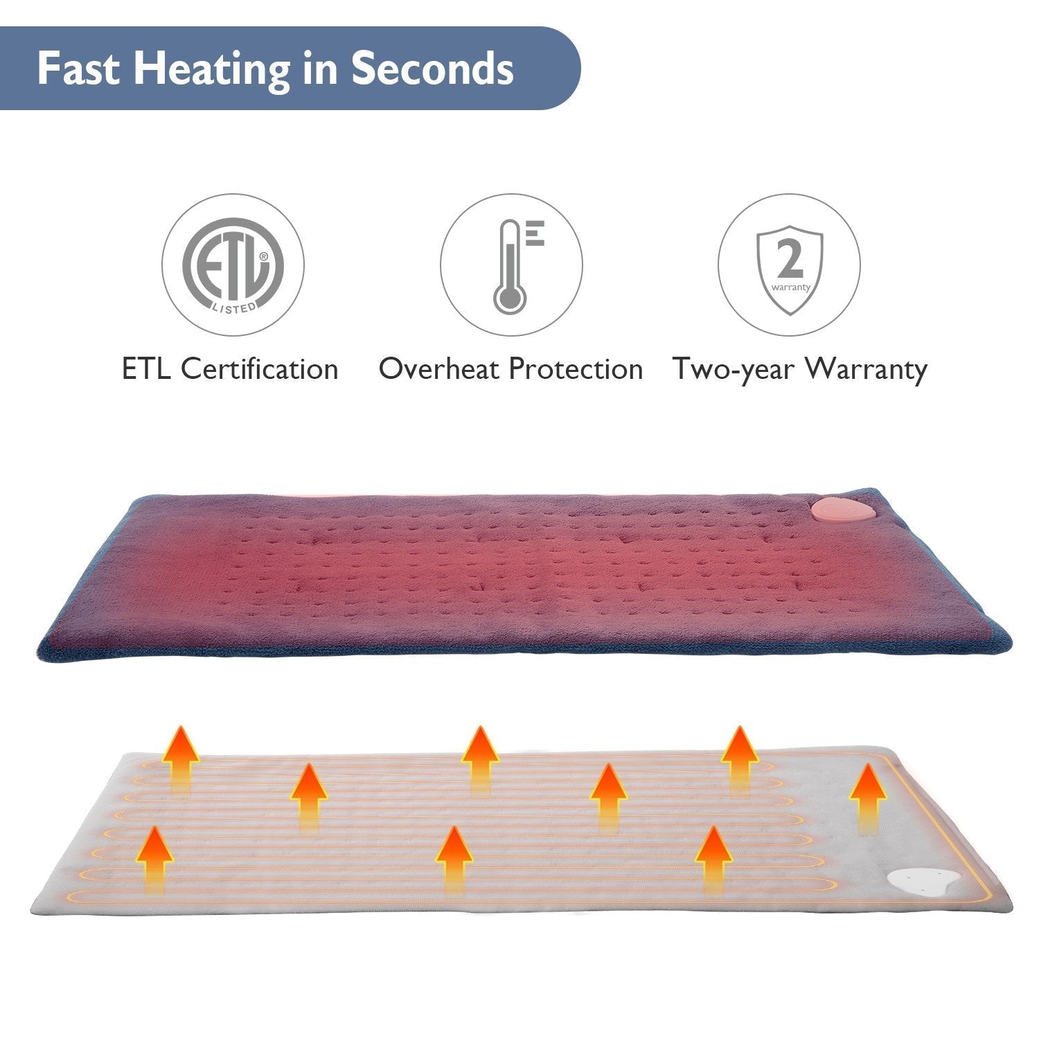 Large 12" x 24" Size Heating Pad with 3 Heat Settings and 2 Hour Auto shut off, Sky Blue--Wholesale--US - NAIPO