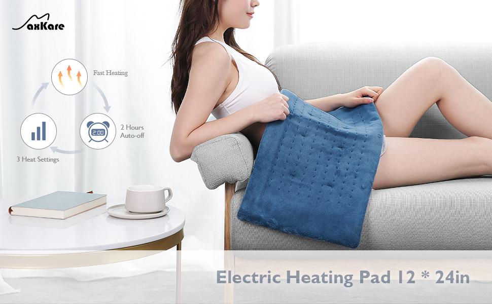 Large 12" x 24" Size Heating Pad with 3 Heat Settings and 2 Hour Auto shut off, Sky Blue--Wholesale--US - NAIPO