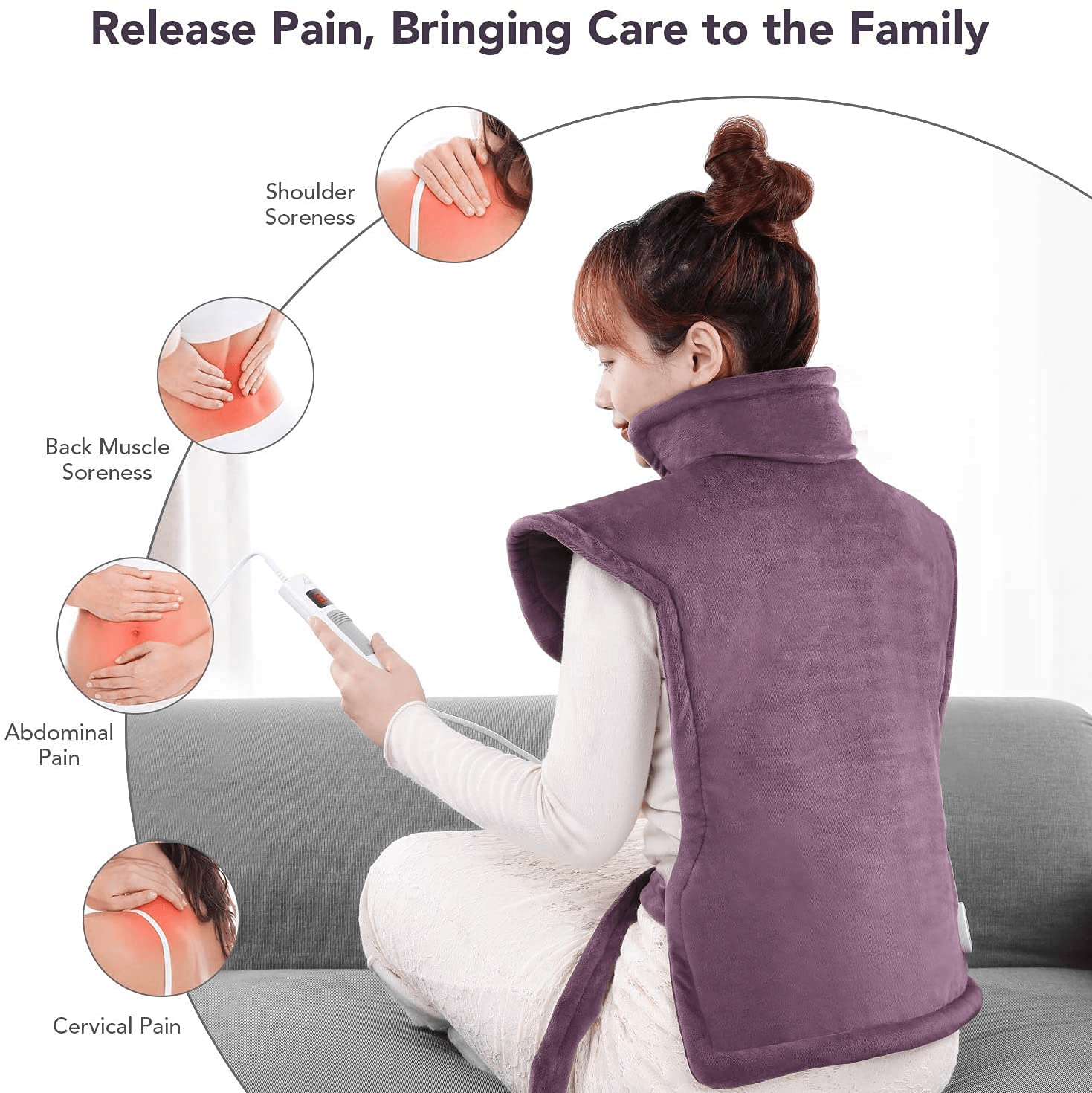 Large Electric Heating Pad for Back and Shoulders, 24”x33” Heat Wrap Vest with 6 Heating Levels, 1.5 Hours Auto Shut Off Available, Purple--Wholesale--US - NAIPO